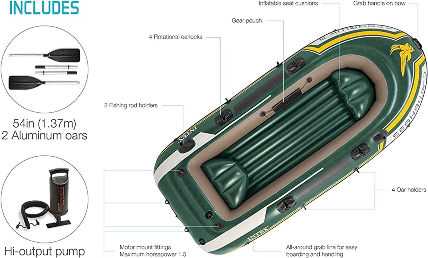 Intex Seahawk Inflatable Floating Boat Raft Set with Oars & Air Pump