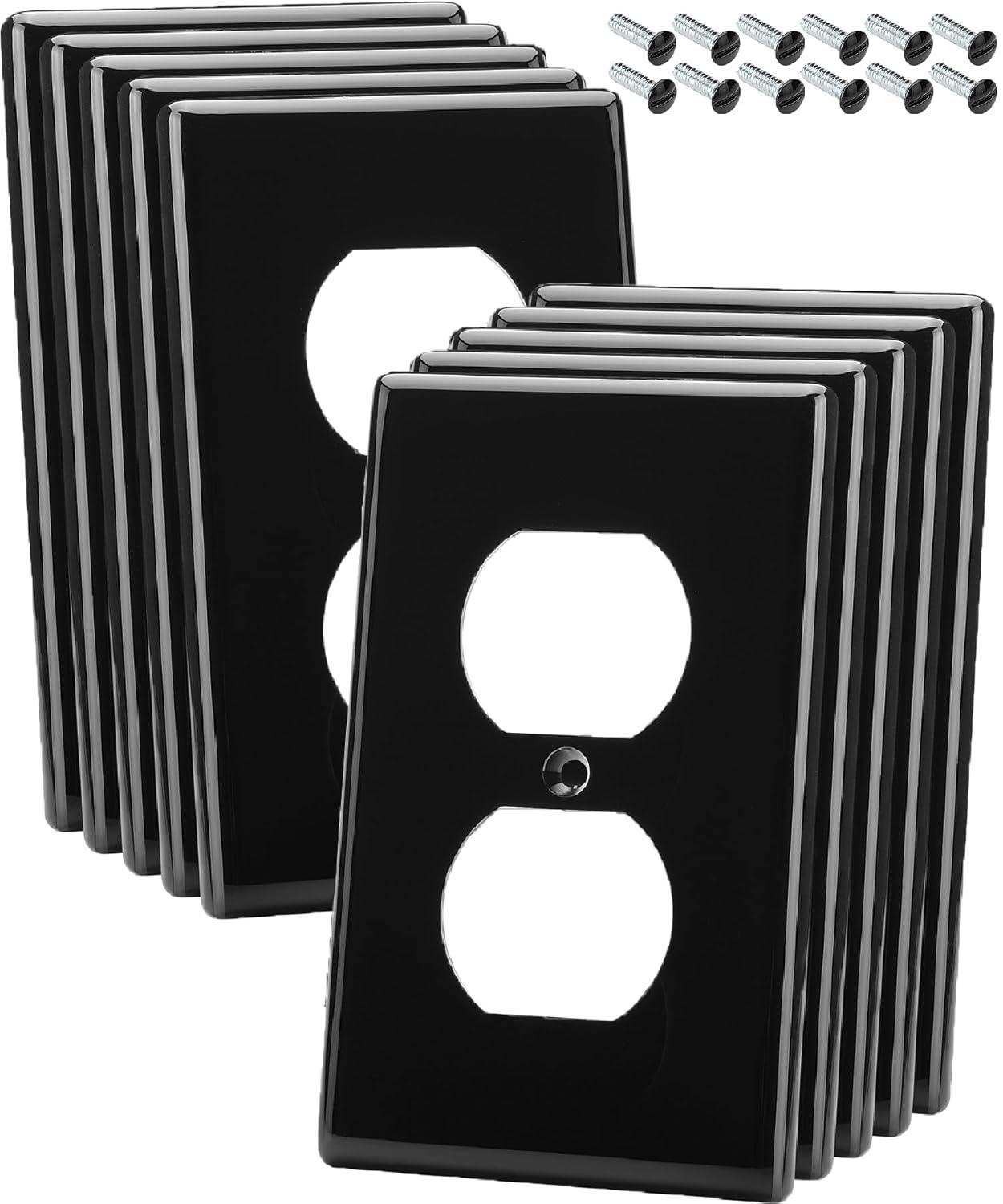 Black Painted Duplex Receptacle Outlet Cover Plates, 10 Pack
