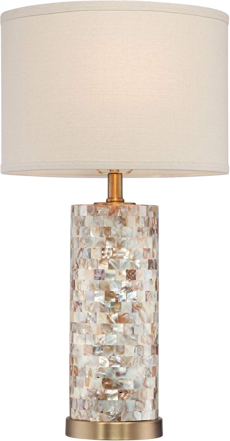 360 Lighting Margaret Coastal Accent Table Lamp 23" High Mother of Pearl Tile Cylinder Cream Linen Drum Shade for Bedroom Living Room Bedside Office