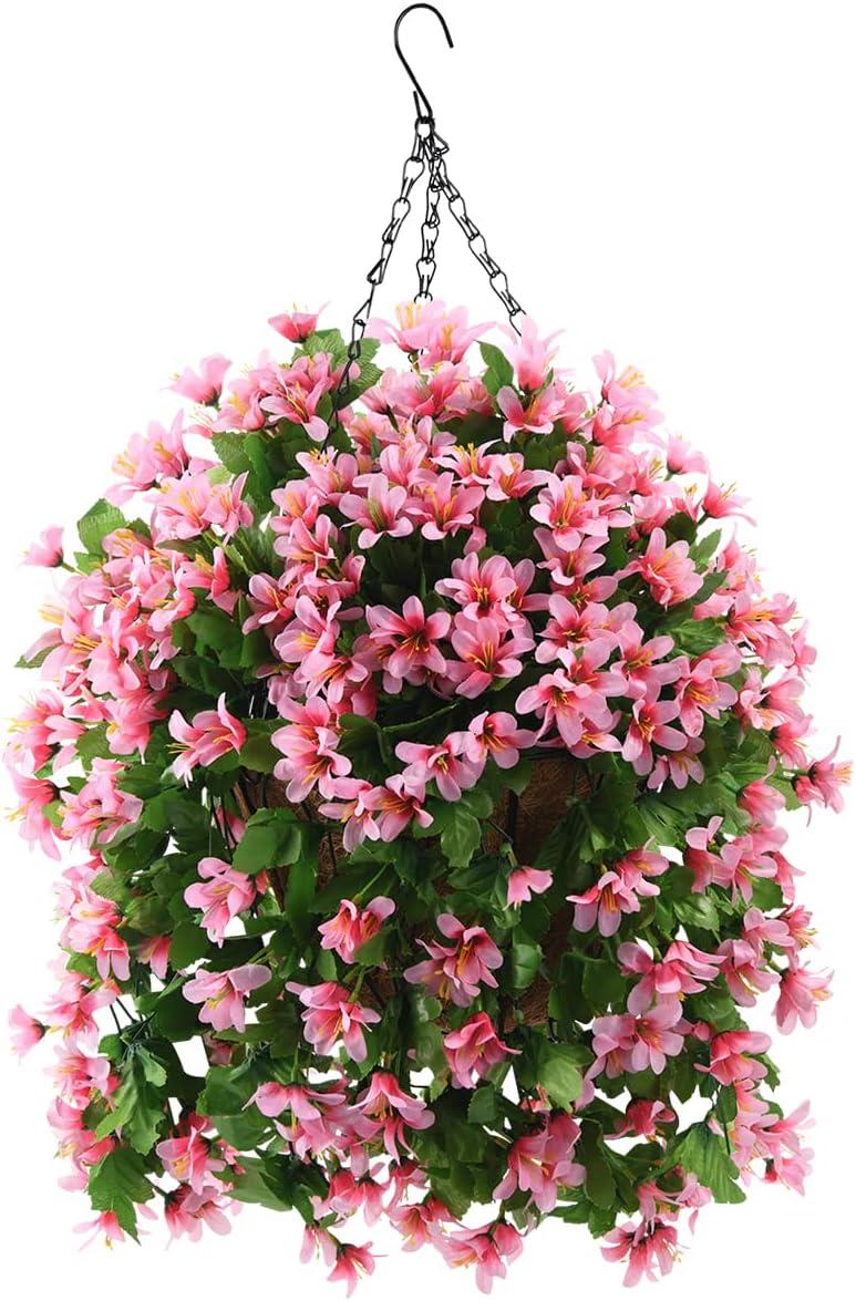 INQCMY Artificial Fake Hanging Flowers Plants with Basket for Outdoor Fall Decoration,Faux Silk Mixed Daisy in Planter UV Resistant Realistic for Porch Home Patio Garden Balcony Yard Autumn Decor