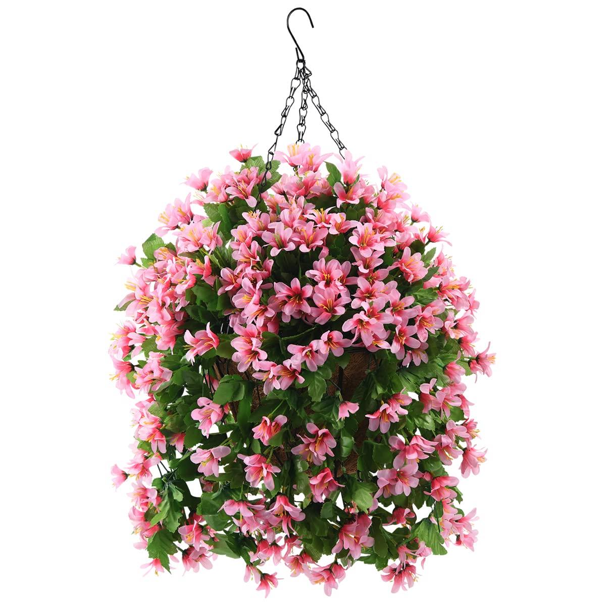 INQCMY Artificial Fake Hanging Flowers Plants with Basket for Outdoor Fall Decoration,Faux Silk Mixed Daisy in Planter UV Resistant Realistic for Porch Home Patio Garden Balcony Yard Autumn Decor