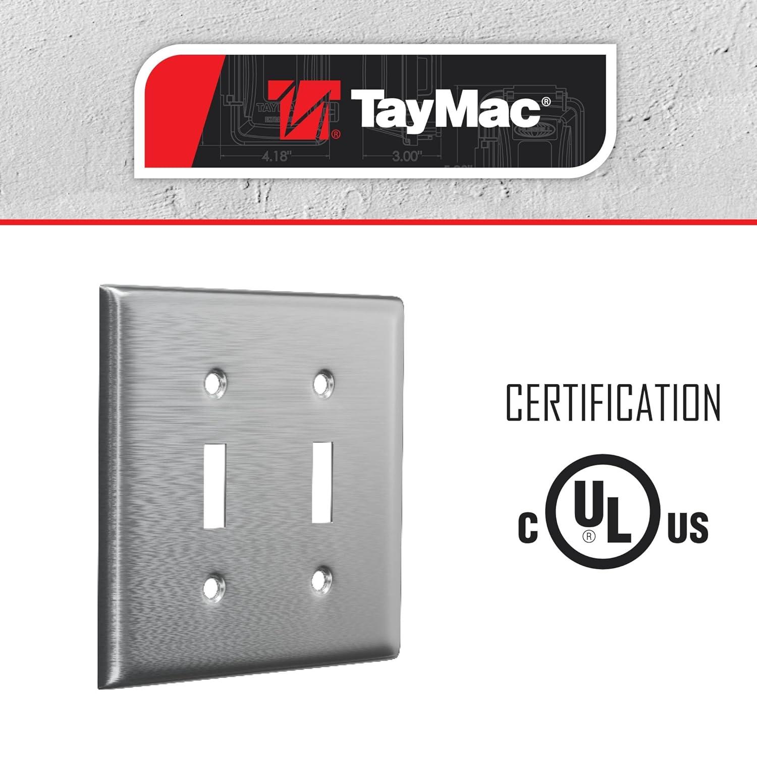 TayMac WSS-TT 2-Gang Stainless Steel Standard 2-Toggle Metal Wall Plate, Outlet Cover Wall Plate with Screws, Light Switch Cover Plate for 2 Devices