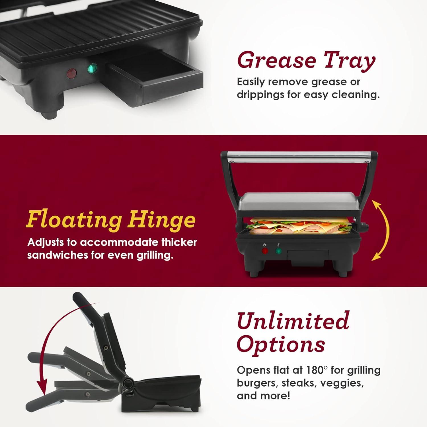 Elite Stainless Steel 3-in-1 Panini Press and Indoor Grill