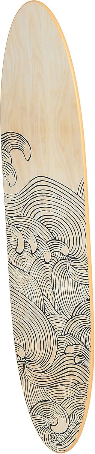 Storied Home Lacquered Wood Surfboard Wall Decor with Waves Hangs Vertical or Horizontal: Matte Finish, Abstract Pattern