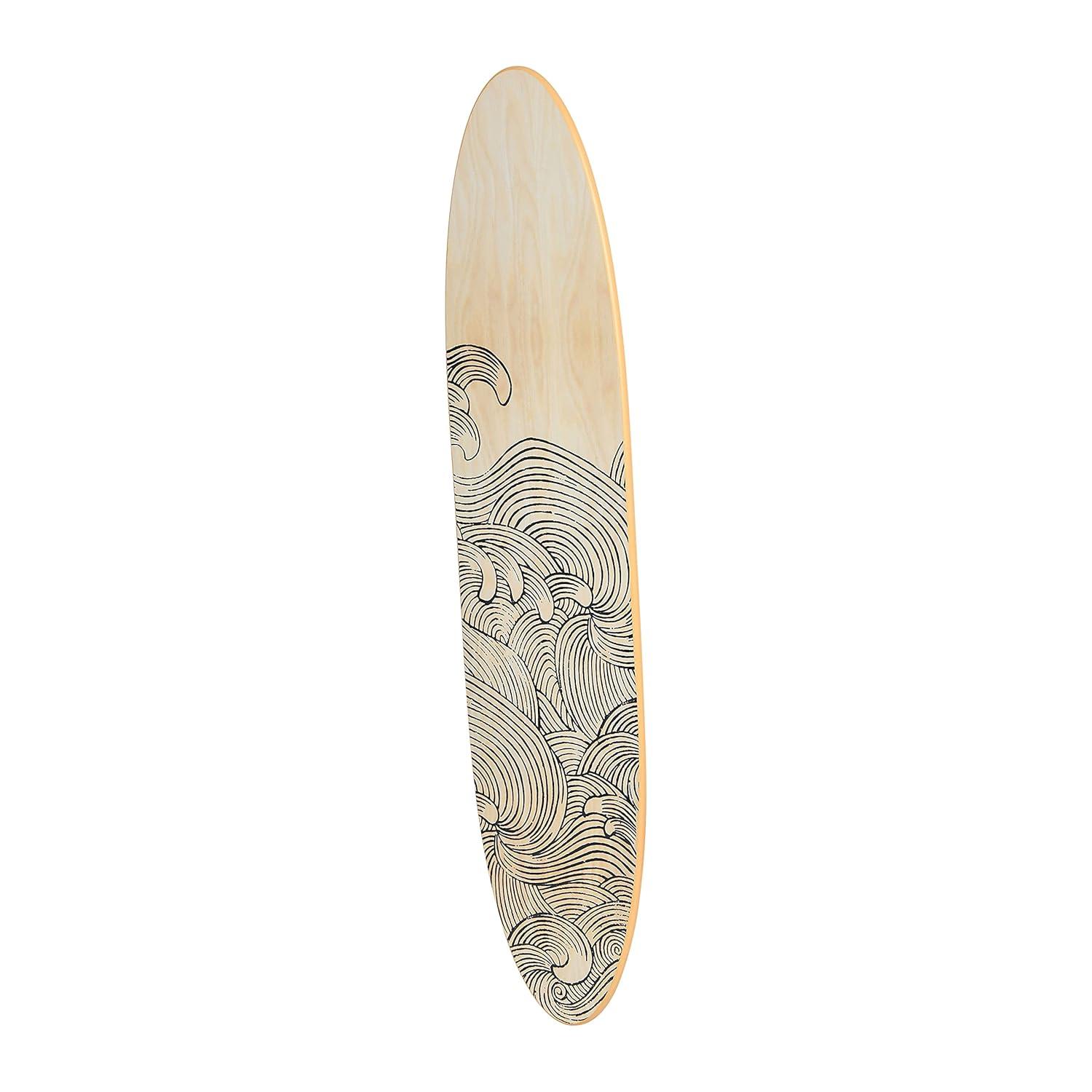 Storied Home Lacquered Wood Surfboard Wall Decor with Waves Hangs Vertical or Horizontal: Matte Finish, Abstract Pattern