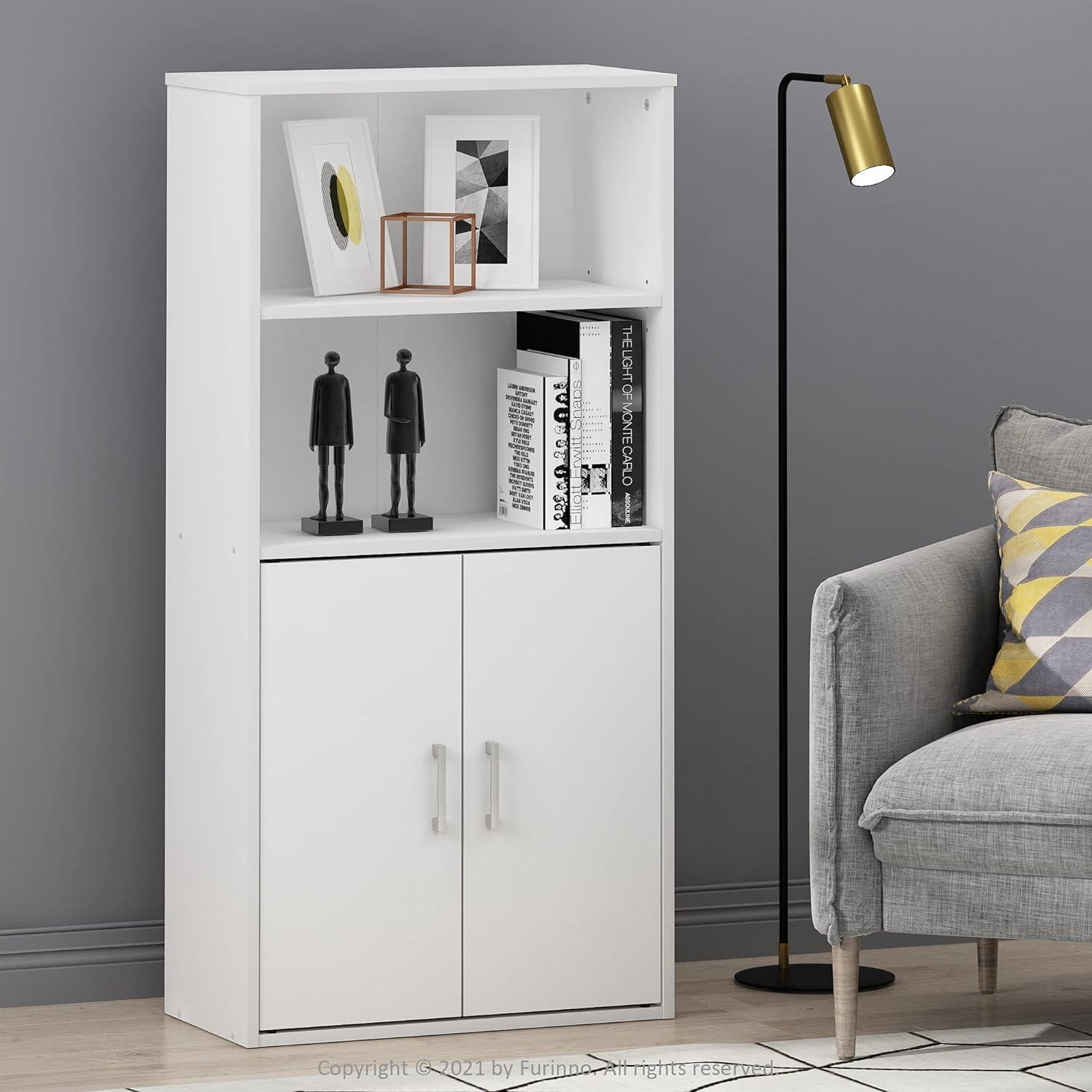 Furinno Pasir Storage Cabinet with 2 Open Shelves and 2 Doors, White