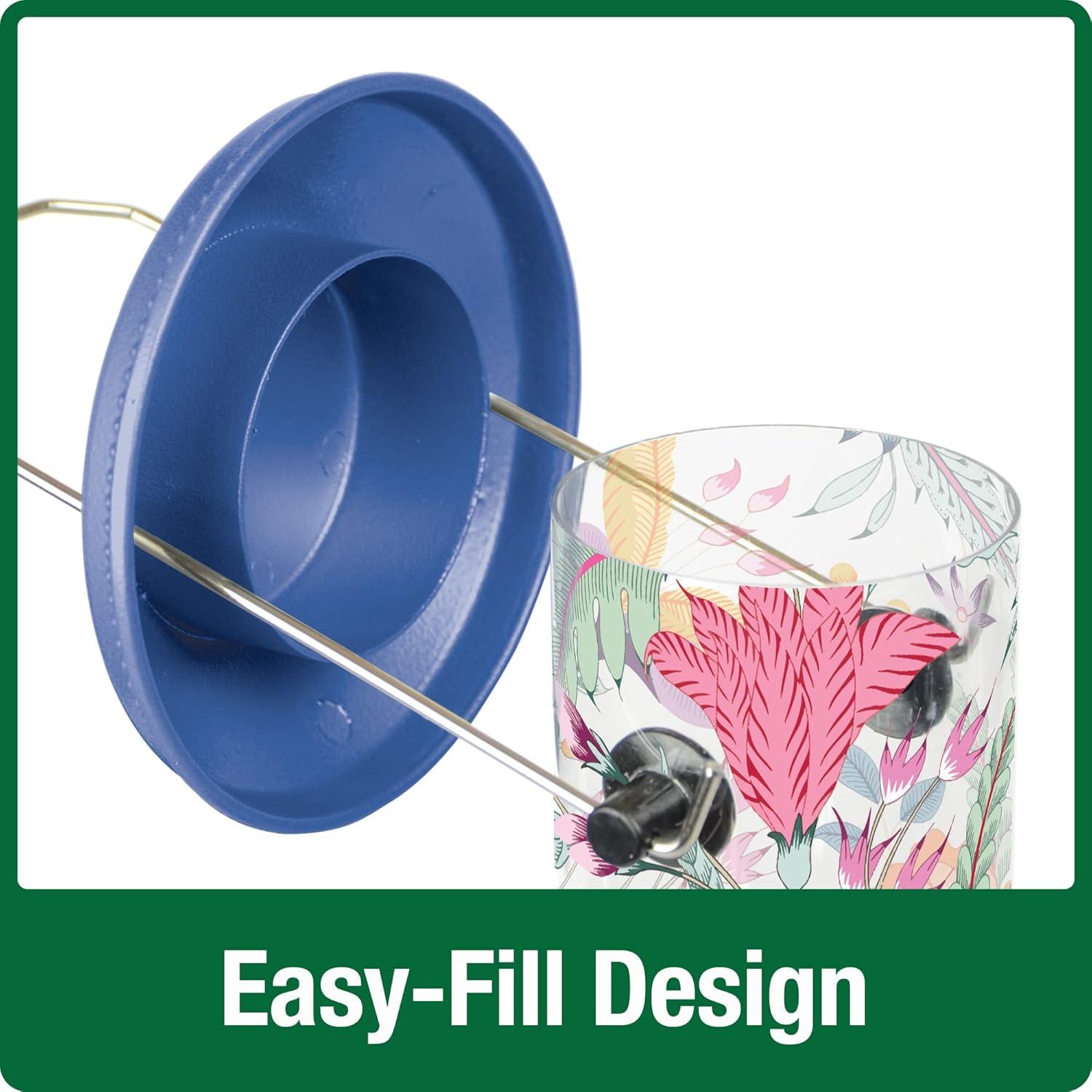 Floral Pattern Blue Plastic Hanging Bird Feeder