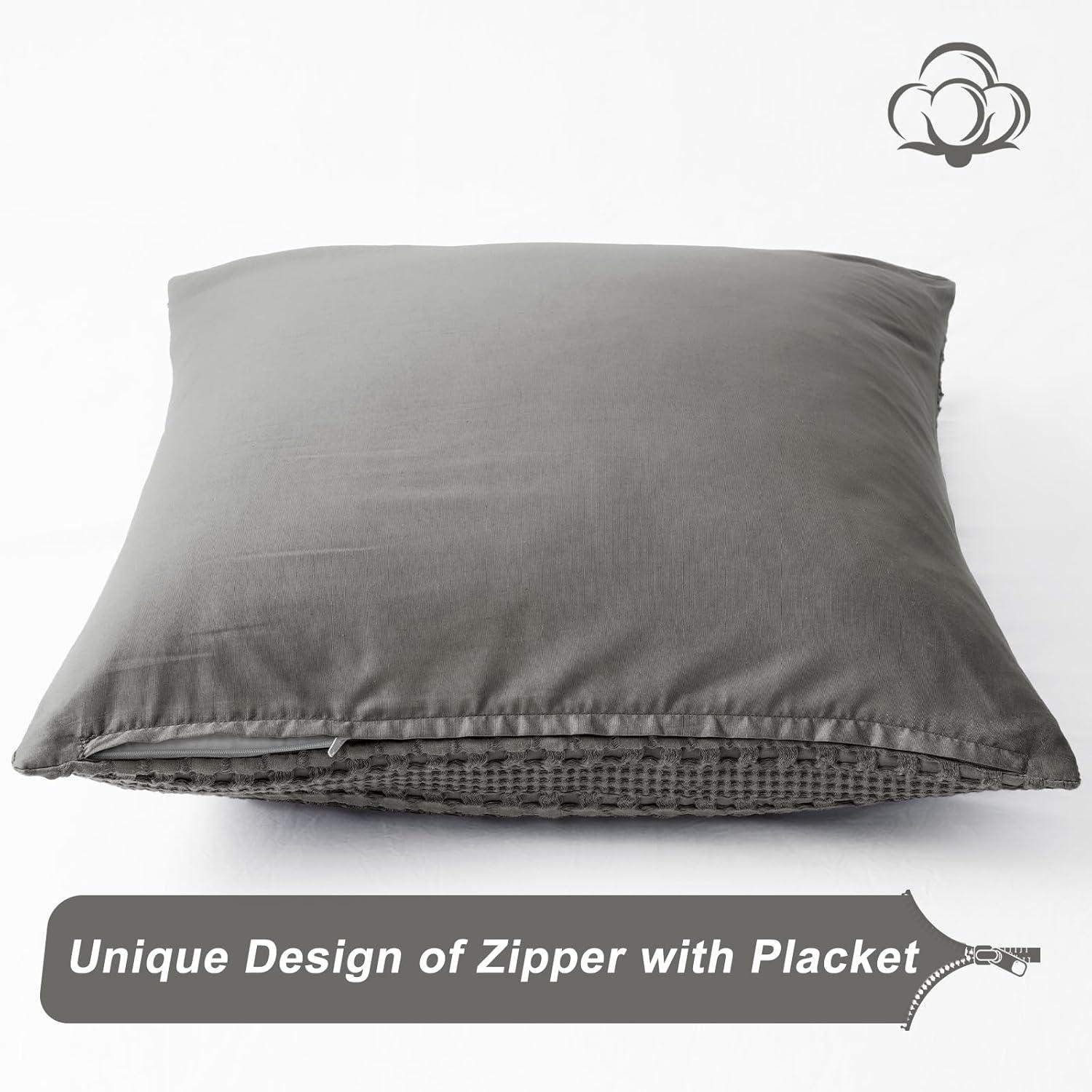 XXZH 100% Cotton Waffle Weave Euro Sham Covers, 2 Pack 26" x 26" Pillow Covers for Elegant Home Decorative, No Insert, Decorative Euro Throw Pillow Covers for Bed Couch Sofa, Oatmeal