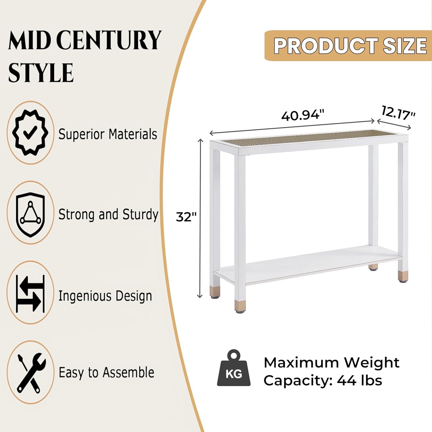 White and Gold 2-Layer Glass Console Table with Storage