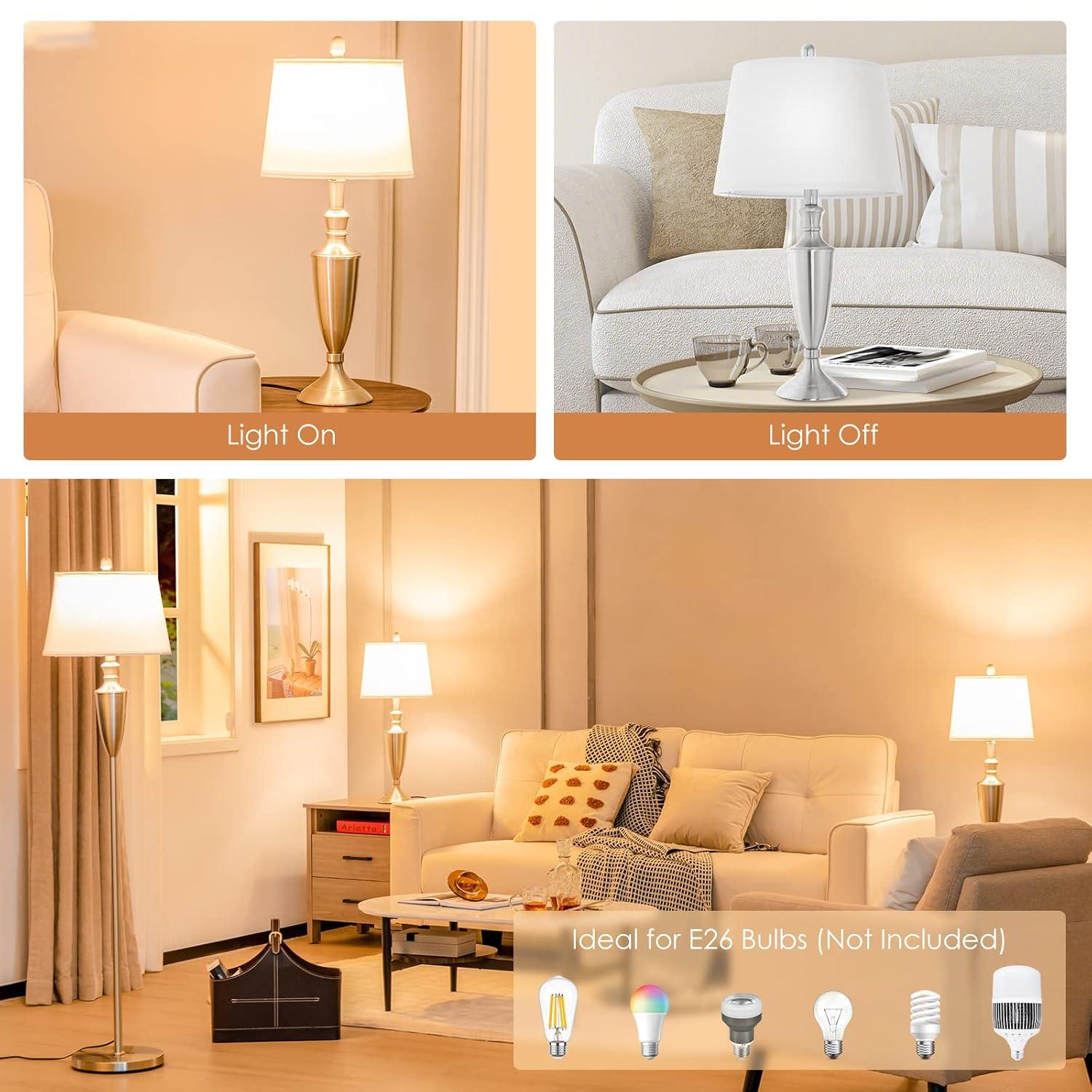 Lalia Home Crystal Drop Table and Floor Lamp Set Metallic Silver : Metallic Silver, Brushed Nickel Base ,Modern Lighting