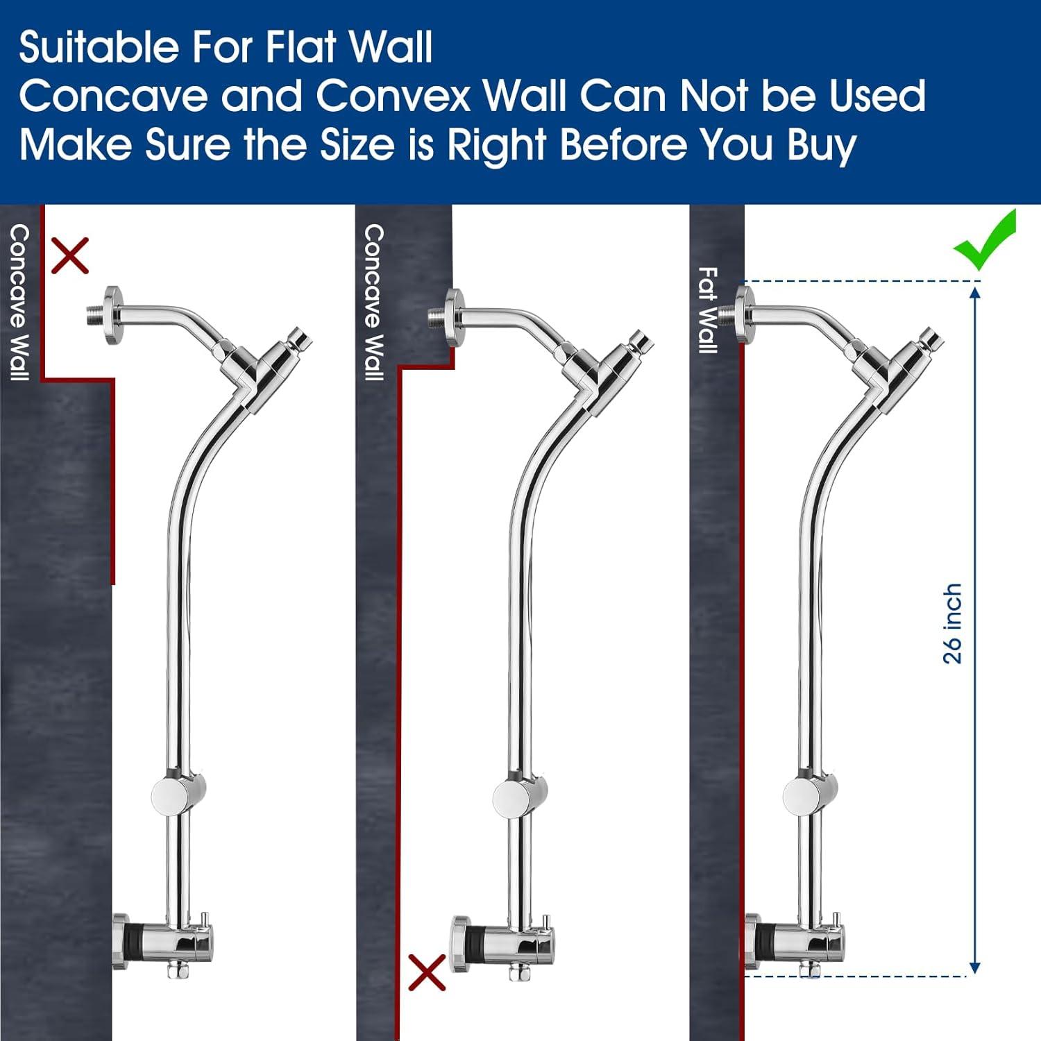 Rainfall Shower Head with Handheld Shower Spray, with 26" Drill Free Adjustable Height Slider Bar, High Pressure Dual Shower Head Combo, 3-Way Diverter for Easy Reach, 5Ft Hose - Chrome Finish
