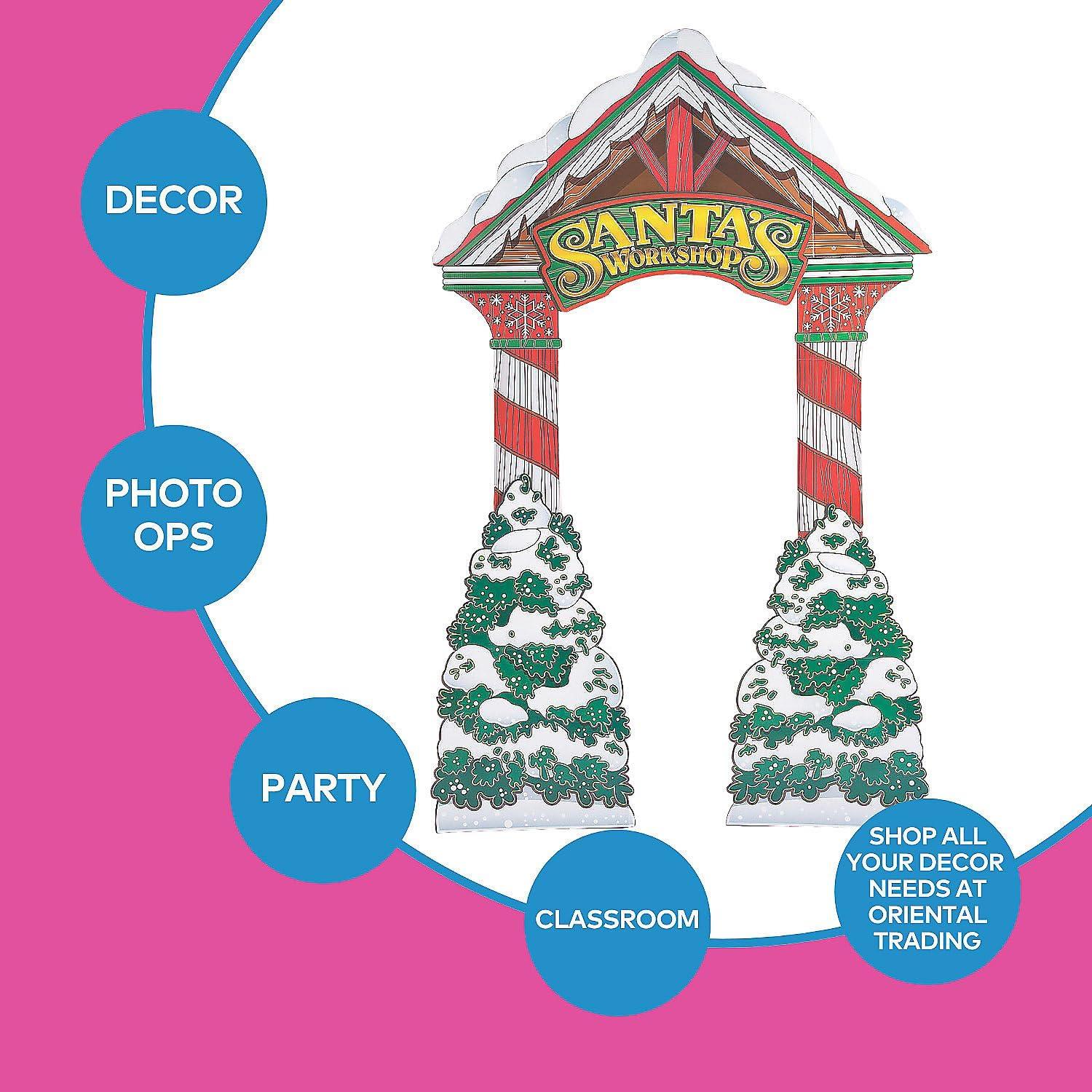 3D Santa’s Workshop Archway Cardboard Stand-Up, Christmas, Party Decor, 1 Piece