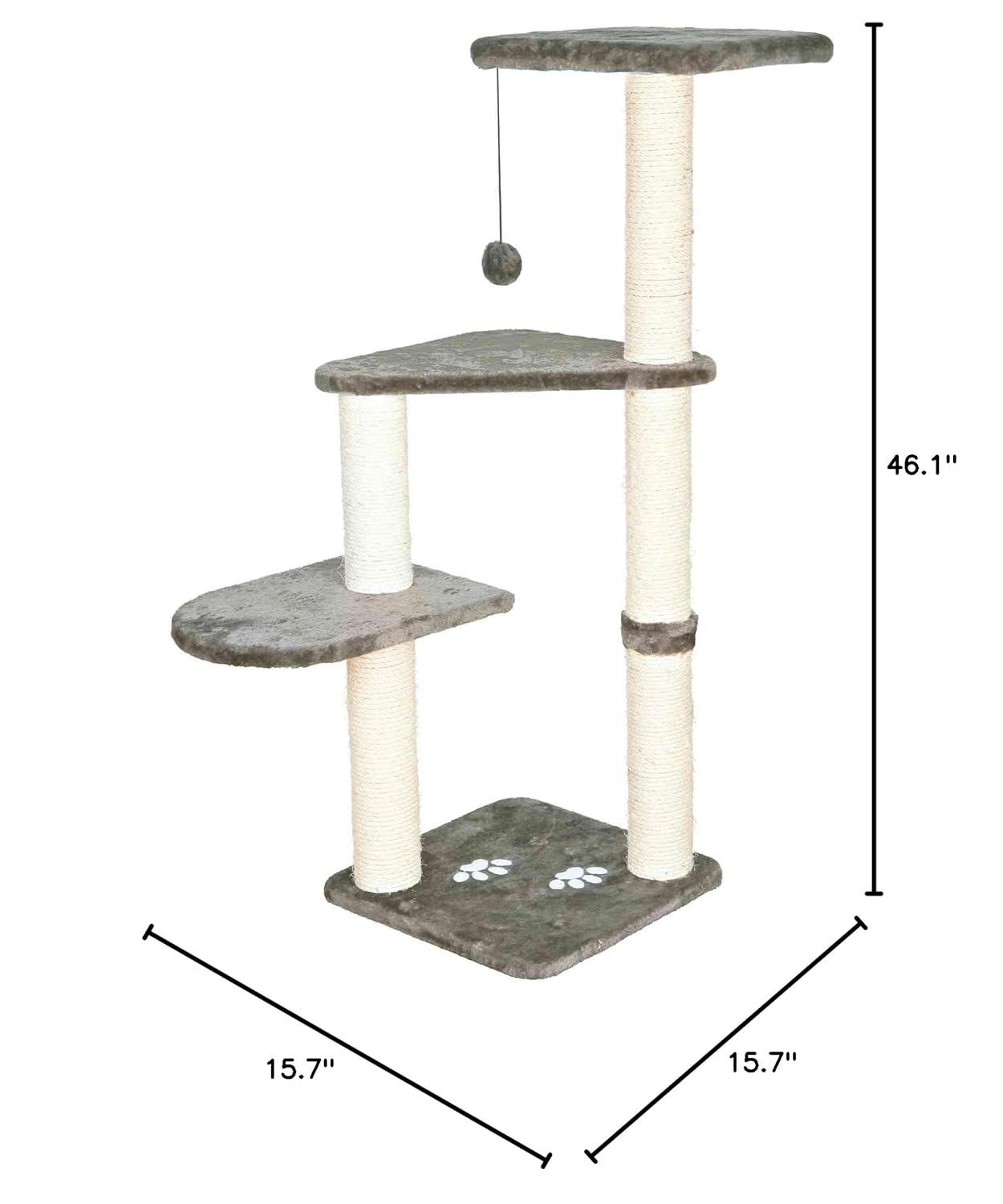 TRIXIE Altea Cat Tree, Tall Scratching Posts, 3 Elevated Platforms, Dangling Cat Toy, Cat Playground, Platinum Gray