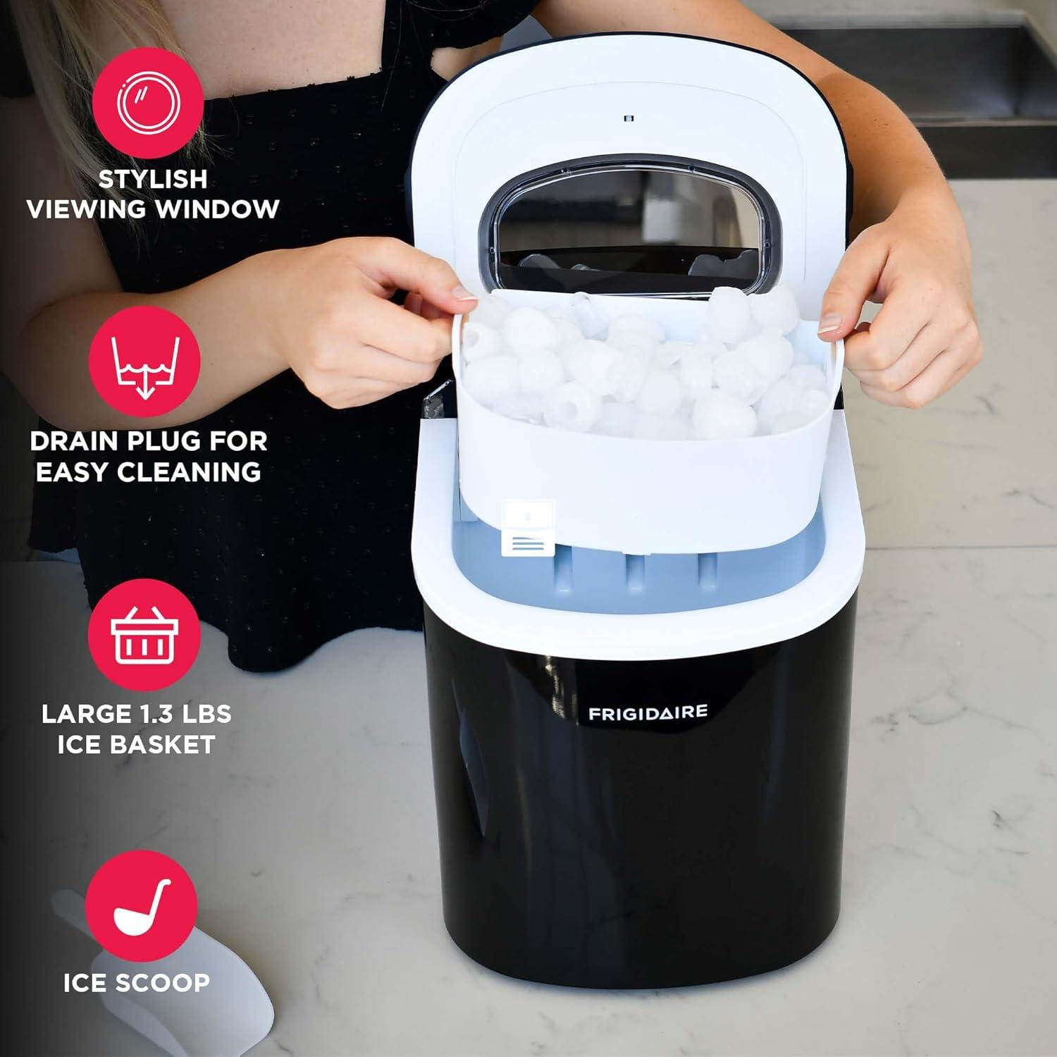Ice Maker EFIC102-RED, Countertop Ice Maker with Transparent Window, Bullet Ice Maker with 26 lbs. Capacity, Small Ice Maker Machine – 14.1" D x 8.7" W x 12.9" H (Red)