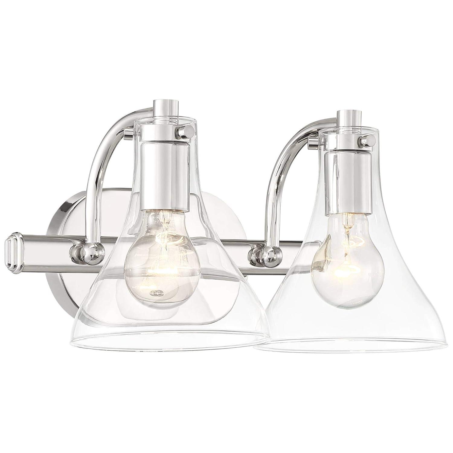 Possini Euro Design Sorren Modern Wall Light Sconce Polished Nickel Hardwire 14" 2-Light Fixture Clear Glass for Bedroom Bathroom Vanity Reading Home