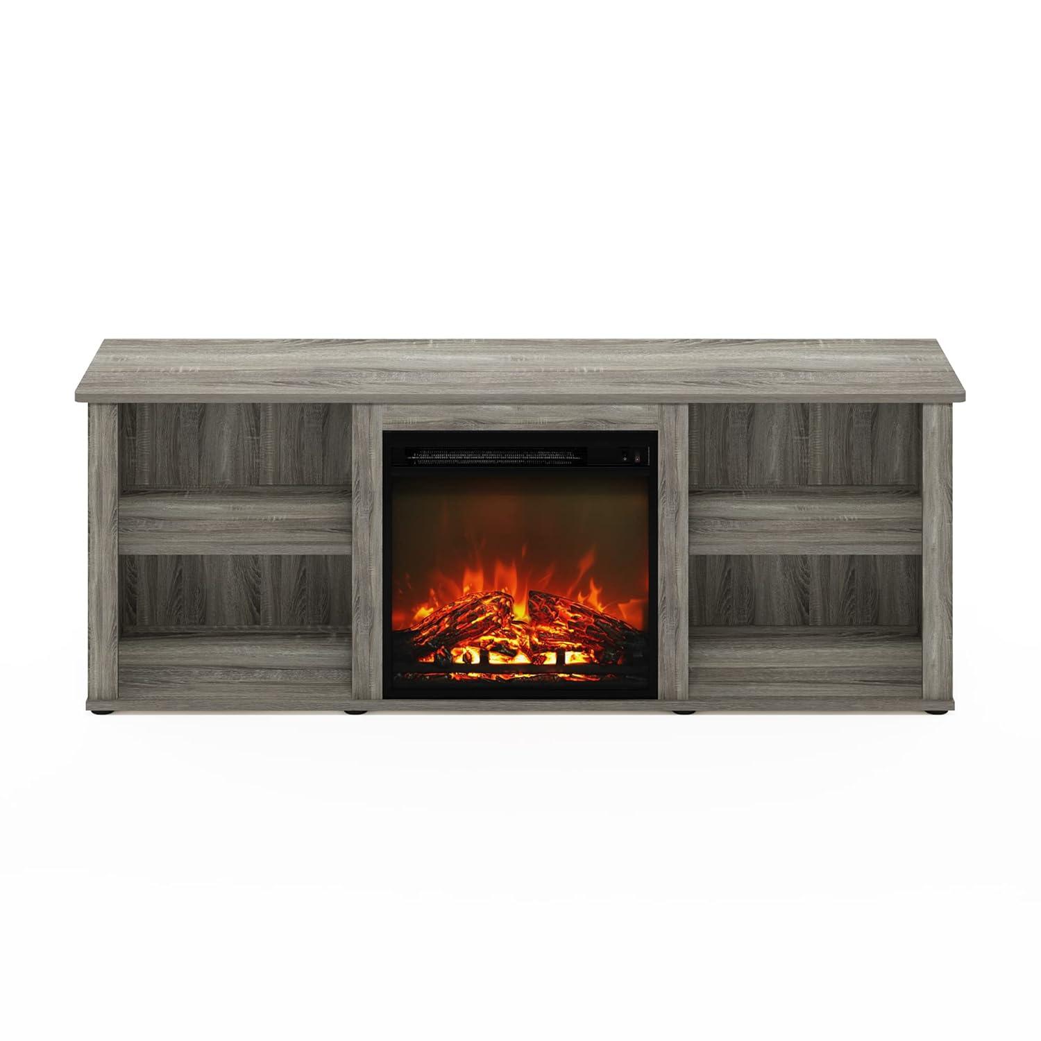 Furinno Montale 60 Inch TV Stand with Fireplace, French Oak Grey