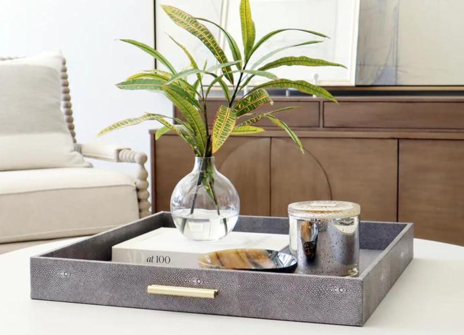 Slate Shagreen Medium Tray with Gold Handles