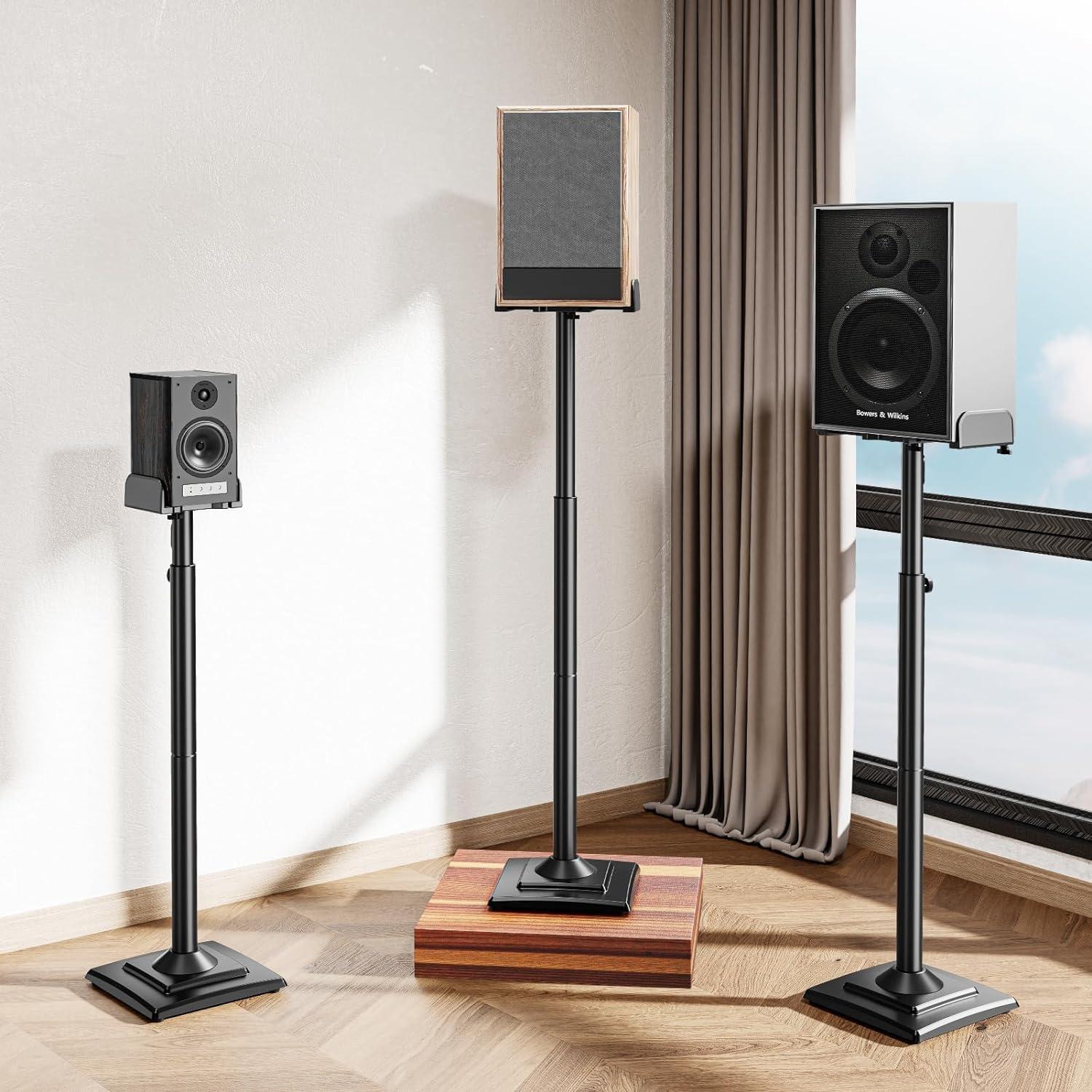 PERLESMITH Universal Speaker Stands Height Adjustable Extend 30.7 to 42.5 Holds Satellite Speakers & Bookshelf Speakers up to 11lbs-1 Pair PSSS2 Black