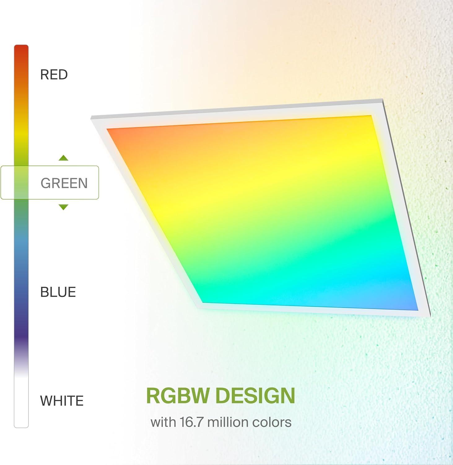 ASD 2 Pack 2x2 Smart RGBW LED Flat Panel Light - 35W UL | 4420LM 3500K 4000K 5000K Selectable Dimmable 2x2 LED Drop Ceiling Light Fixture | RGB Lights WiFi App Controlled Alexa & Google Assistant