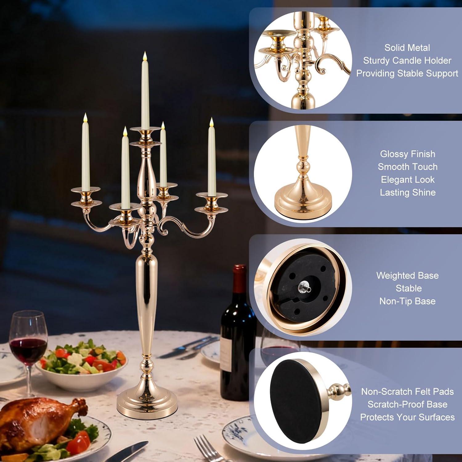 5 Arm Candelabra Candle Holder,  Candlestick Holder For Wedding Table Centerpieces, Halloween Christmas Decorative Candelabra Candlestick