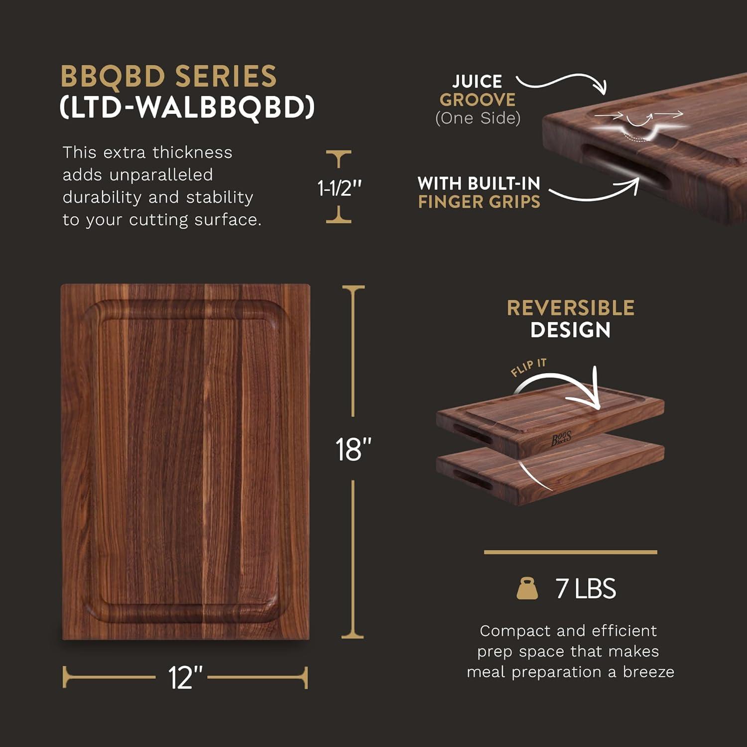 John Boos John Boos Reversible 18" Barbecue Carving Cutting Board w/ Juice Groove, Walnut