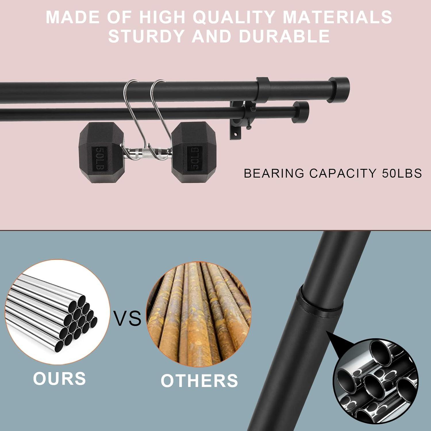 Exclusive Home 36"-72" Topper Double Curtain Rod - Matte Black: Adjustable Iron Set, 25 lb Capacity, Flat Cap Finial