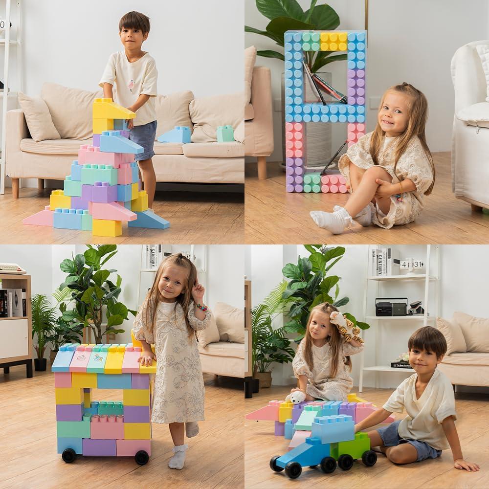 PLATPORTS Huge Blocks - Giant Plastic Blocks - Big Blocks - Jumbo Blocks - Big Building Blocks Jumbo - Jumbo Building Blocks - 86 Pieces Large Blocks for Kids Ages 1 to 8 with Wheels