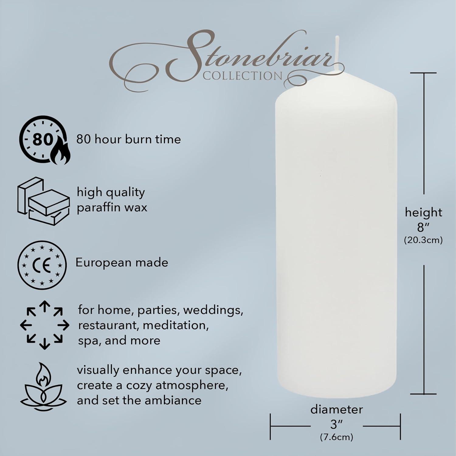 Stonebriar Collection Unscented White Pillar Candle, 3-Pack, 3” x 8", 80-Hour Burn Time