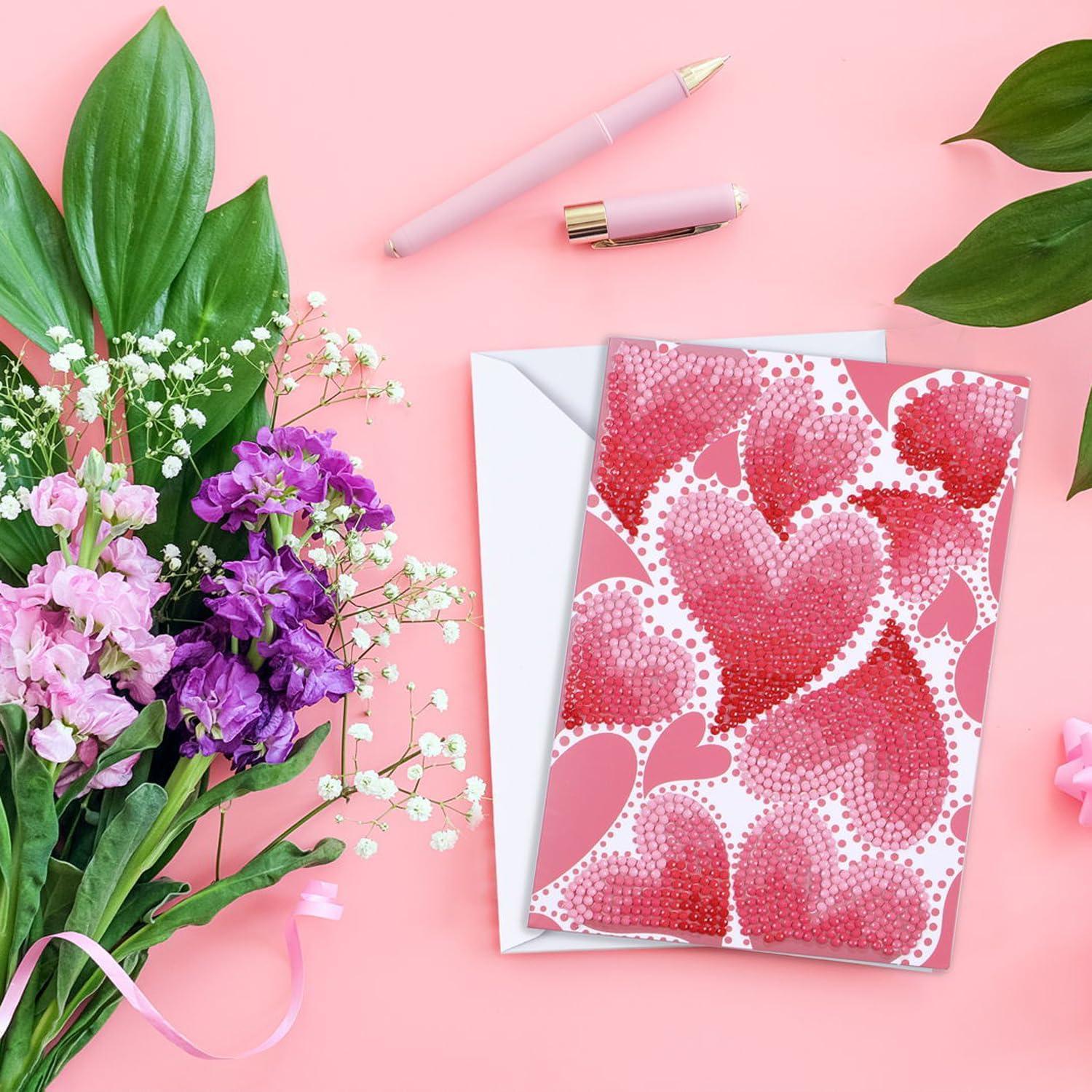 Diamond Dotz Hearts Swirl Diamond Art Cards, Handmade Diamond Painting Cards Kit, Handmade Greeting Cards Kits for Valentines Notes and Special Occasions