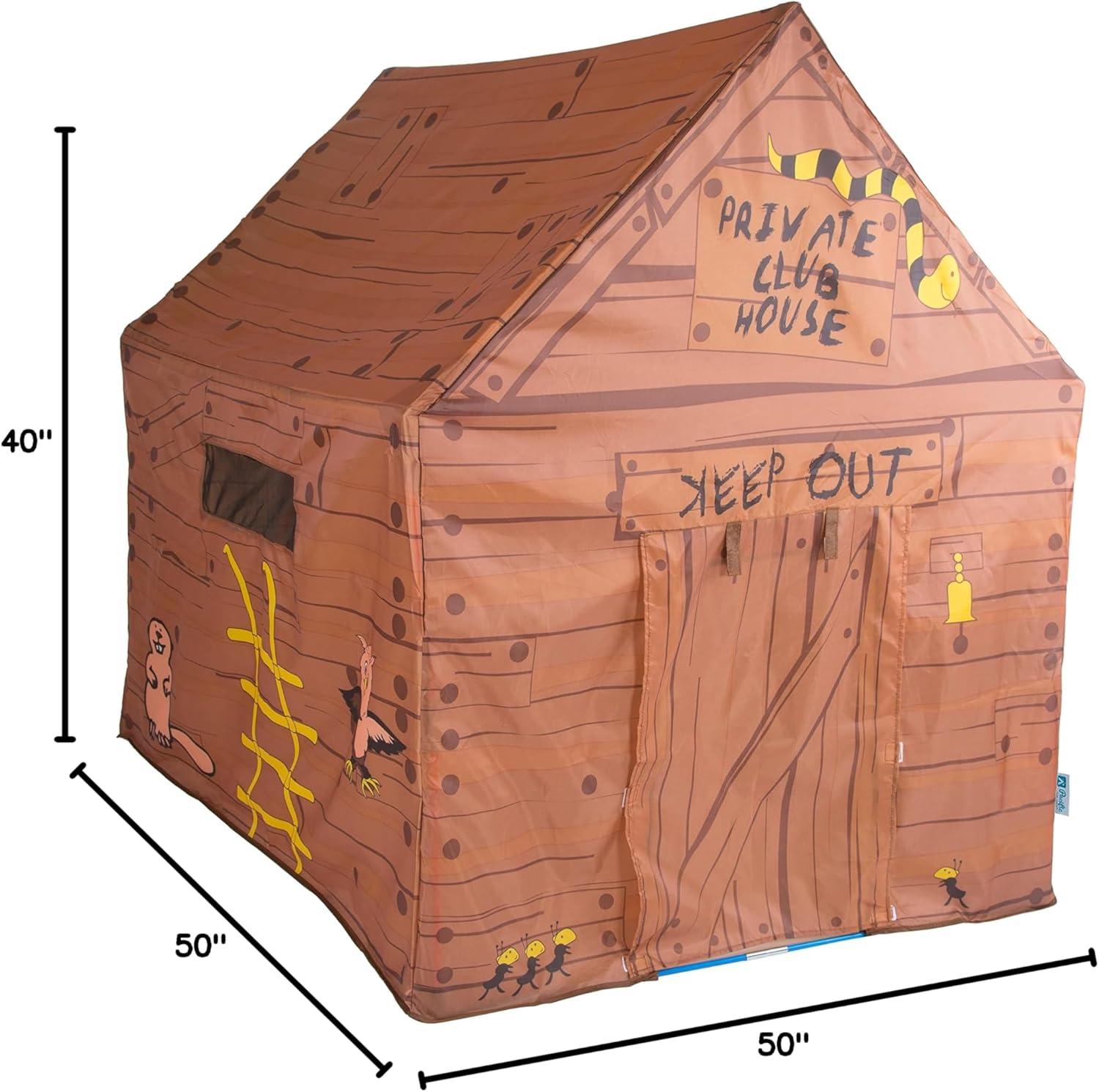 Brown Kids Clubhouse Tent with Secret Windows and Doors