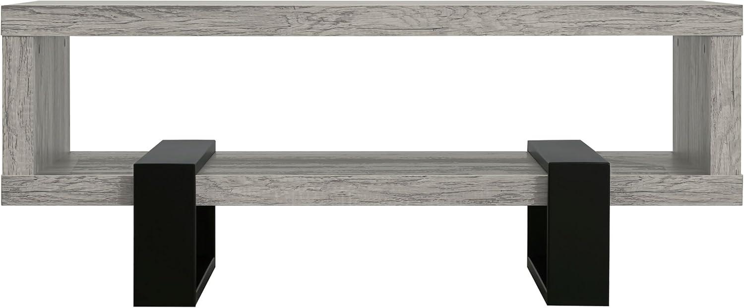 Dinard Wood Coffee Table Gray Driftwood/Black - Coaster: Sleek Two-Tier & Geometric Legs