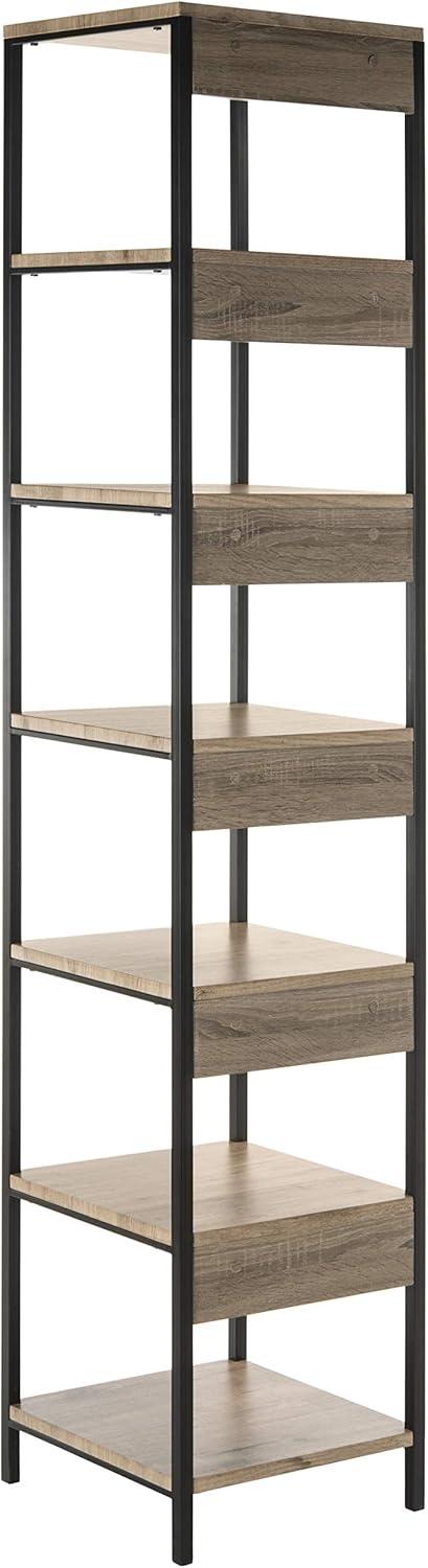 Transitional Oak & Black Iron 7-Tier Etagere - 79"