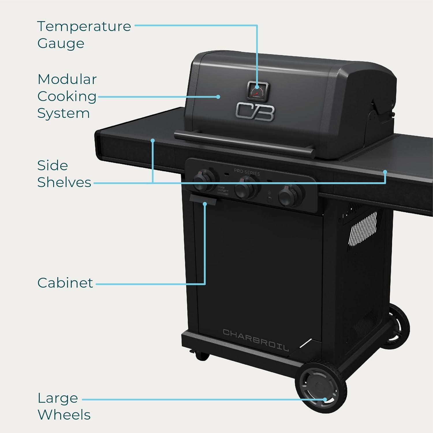 Charbroil Pro Series 3-Burner Infrared Propane Gas Grill, Matte Black