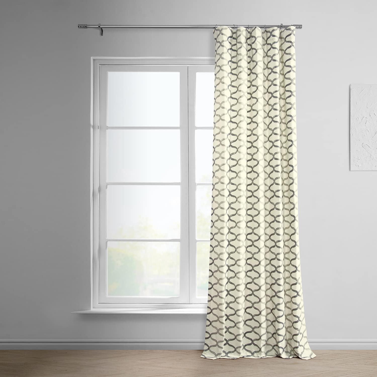 Silver Geometric Cotton Room-Darkening 96" Window Curtains