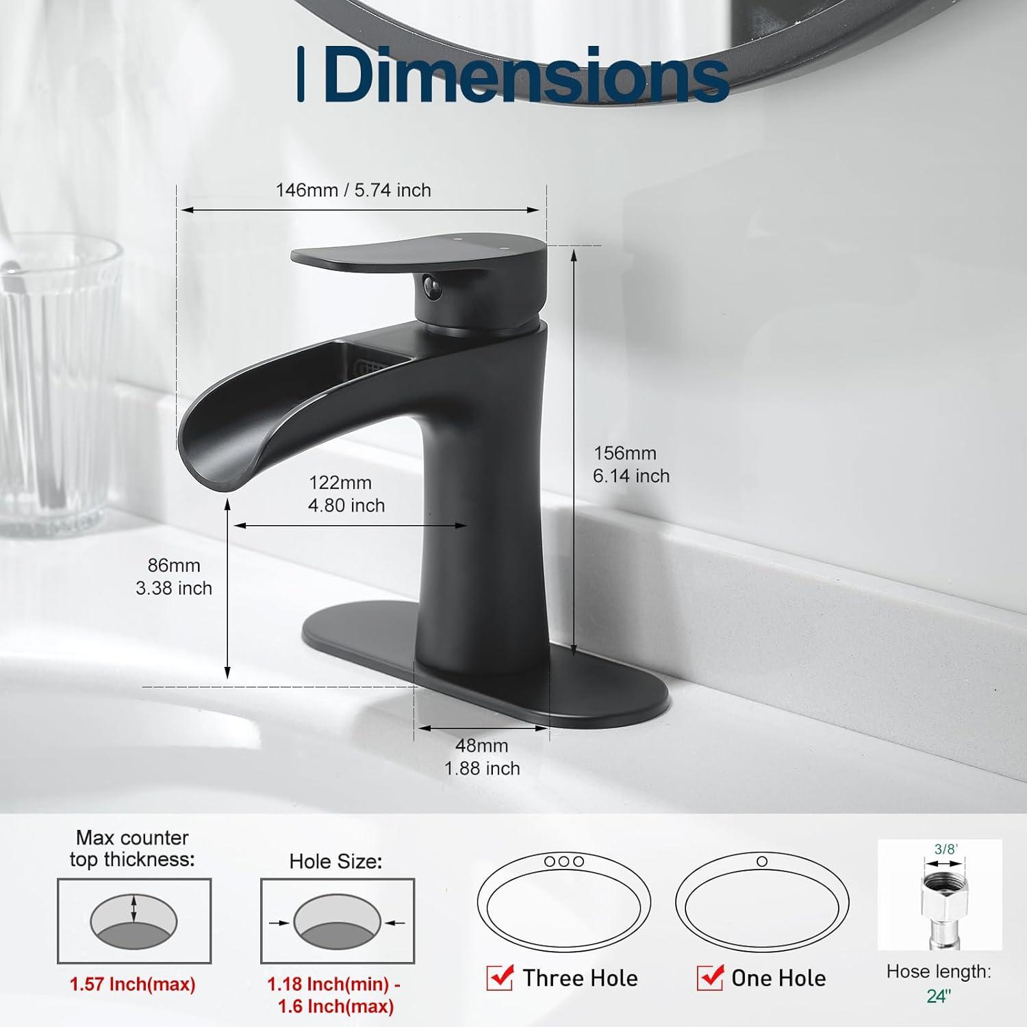 BWE Waterfall Single Handle Single Hole Modern Bathroom Faucet Bathroom Sink Faucet in Matte Black