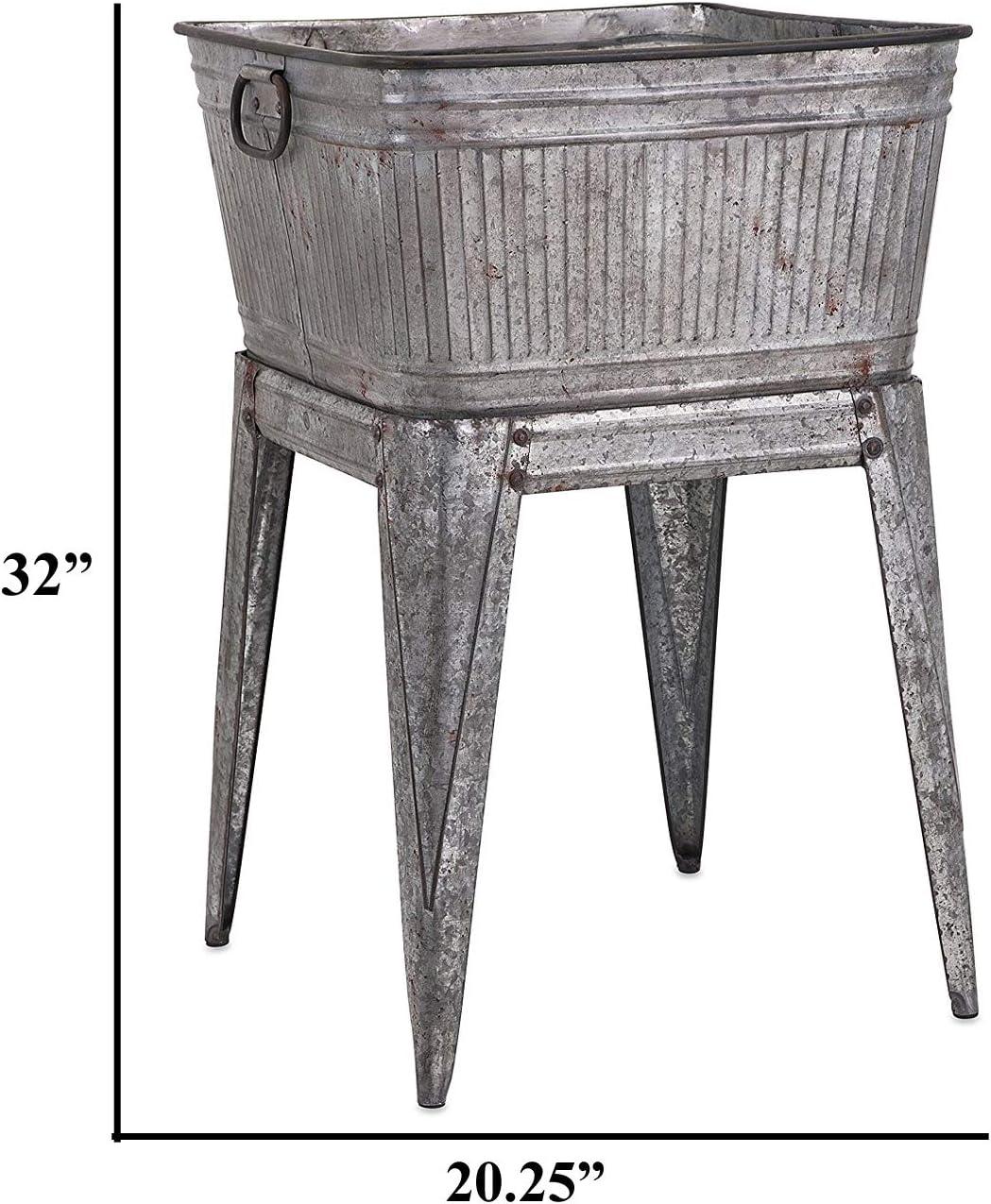 Gray Galvanized Metal Beverage Tub on Stand, 32-inch Height