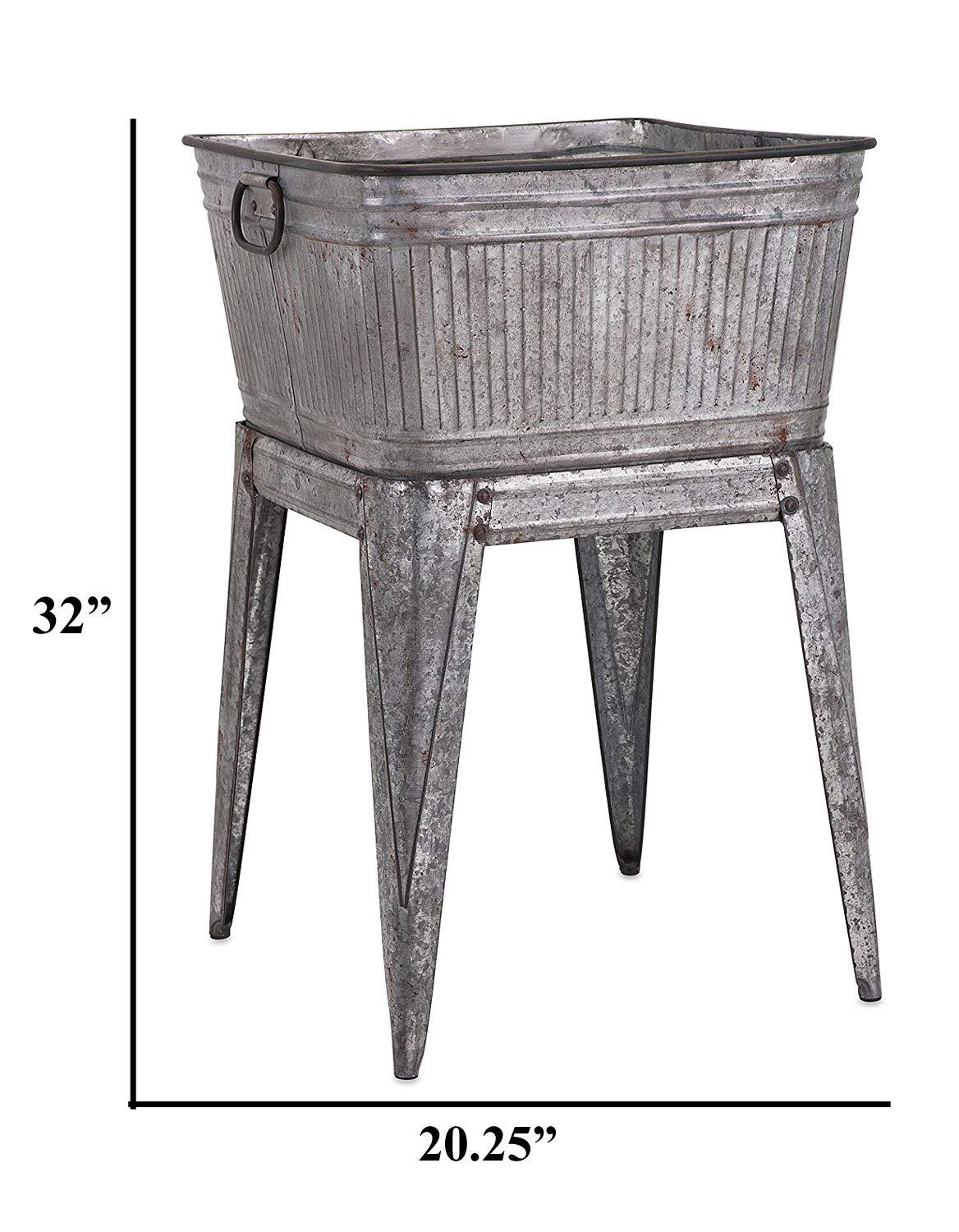 Gray Galvanized Metal Beverage Tub on Stand, 32-inch Height