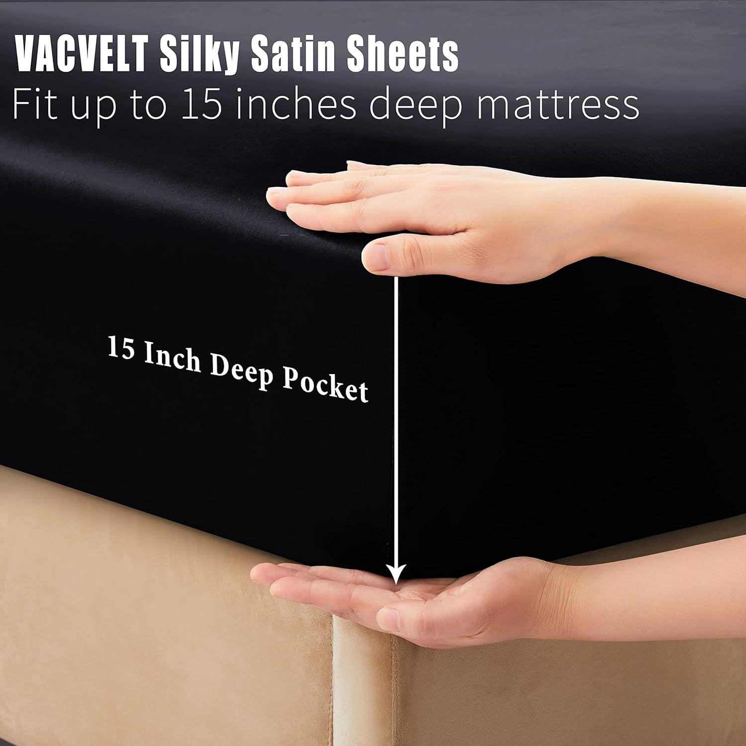 Black Satin Full Size 4-Piece Deep Pocket Sheet Set