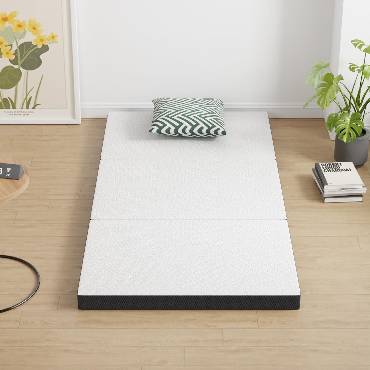 Twin XL White and Black Memory Foam Folding Mattress