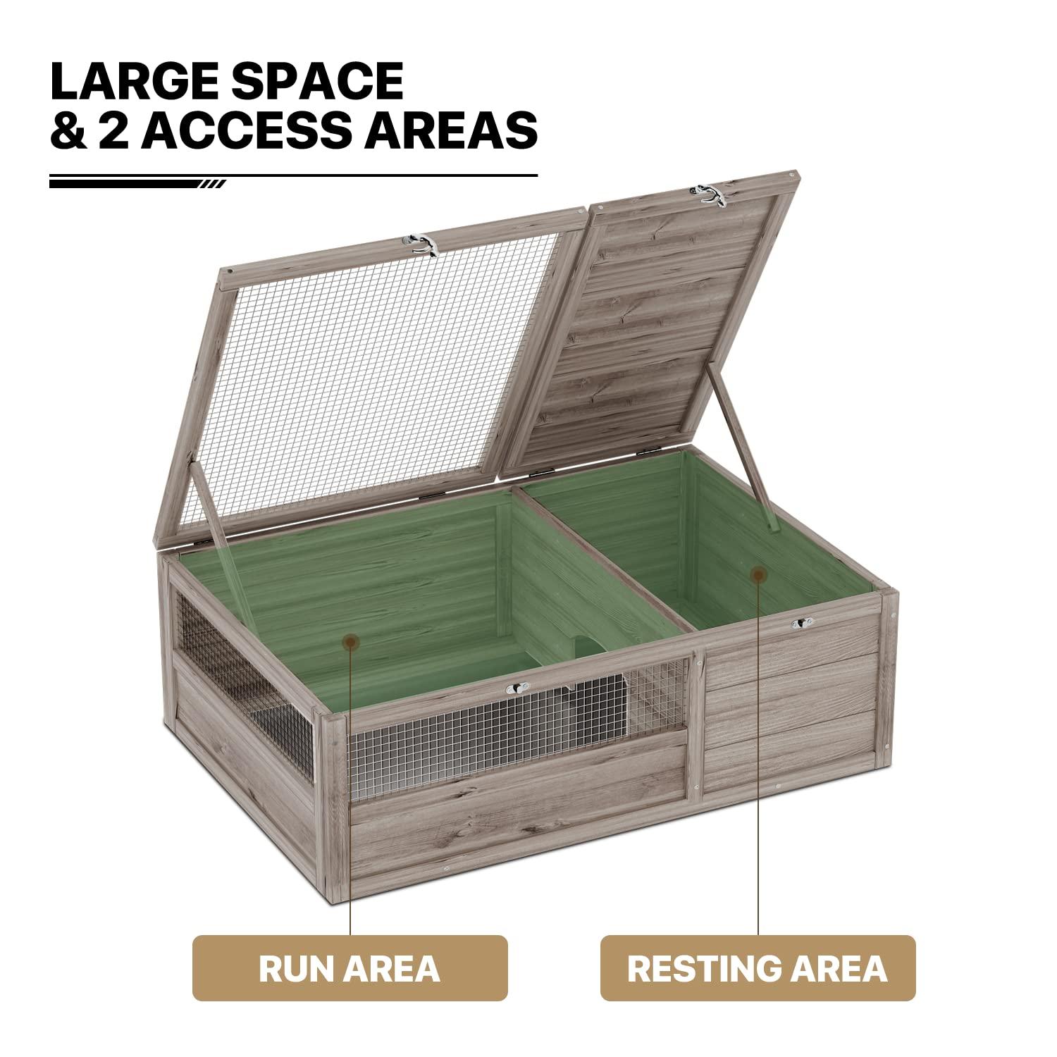 MoNiBloom 37" Tortoise House Large Wooden Turtle Habitat Enclosure for Small Animals Indoor Reptile Cage for Tortoise, Lizards, Geckos (Grey)