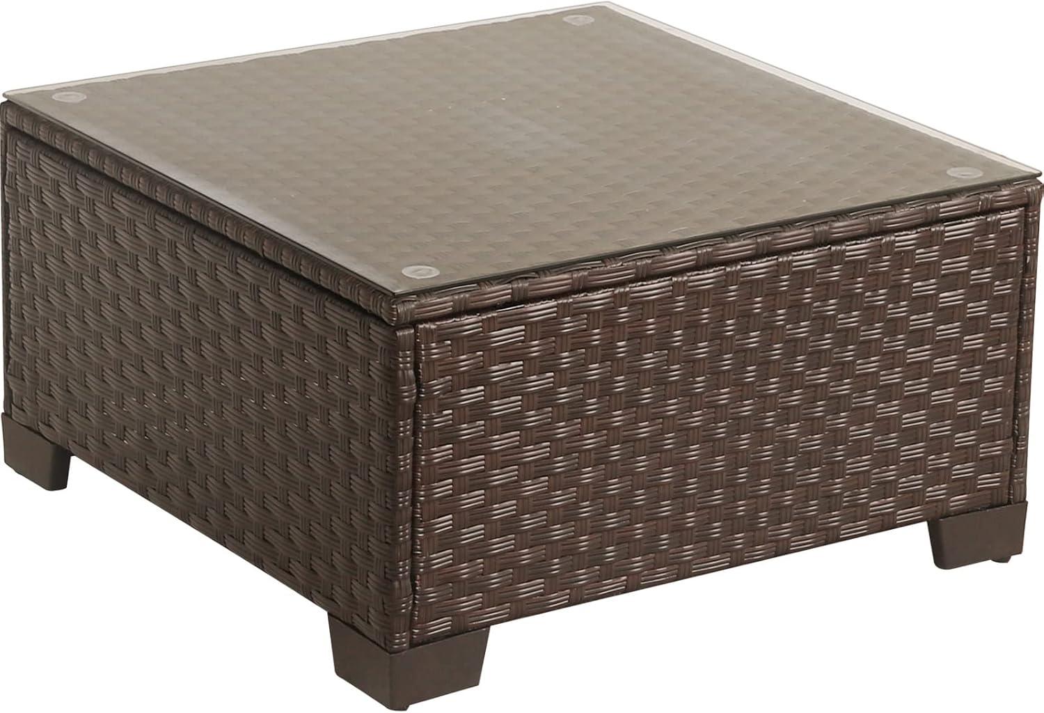 Brown Wicker Outdoor Coffee Table with Tempered Glass Top