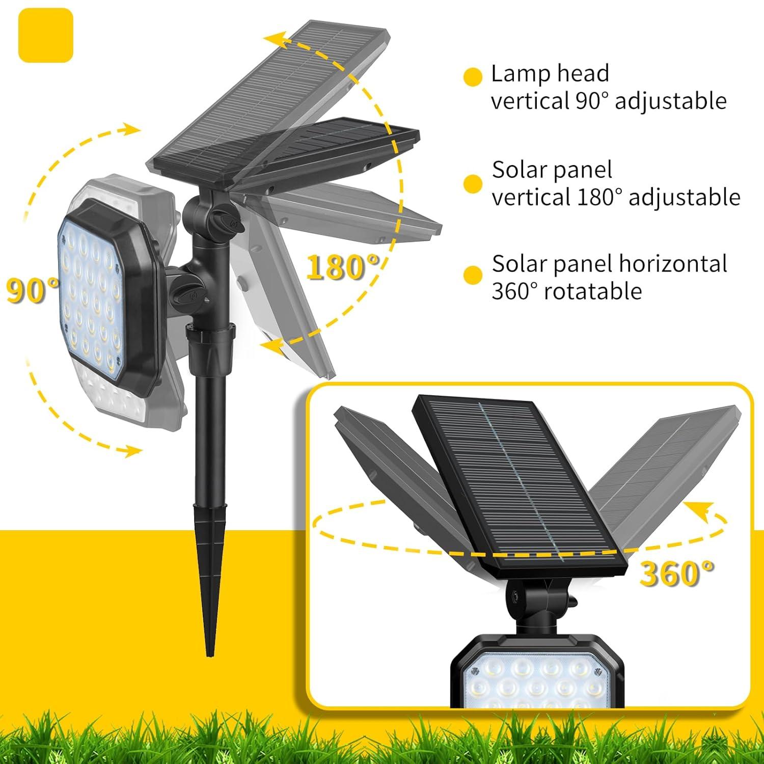 ROSHWEY 2PCS Bright Solar Spotlight Outdoor Waterproof, 700lm Outside Solar Landscape Lights for Yard, Garden, Driveway, Walkway, Lawn, Cool Light