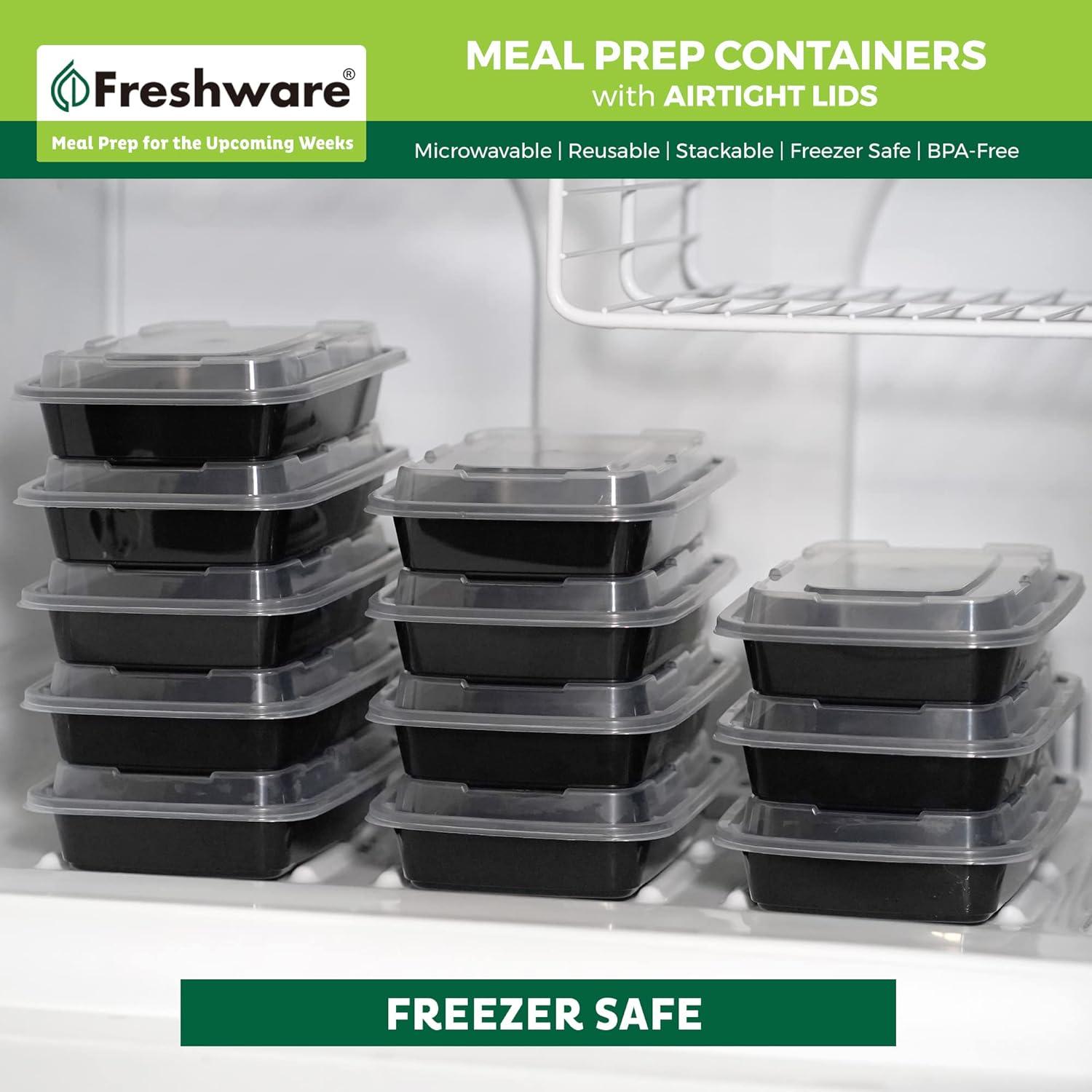 Freshware Meal Prep Containers [50 Pack] 1 Compartment Food Storage Containers with Lids, Bento Box, BPA Free, Stackable, Microwave/Dishwasher/Freezer Safe (16 oz) 1-Compartment, 50-Pack, 16 ounce