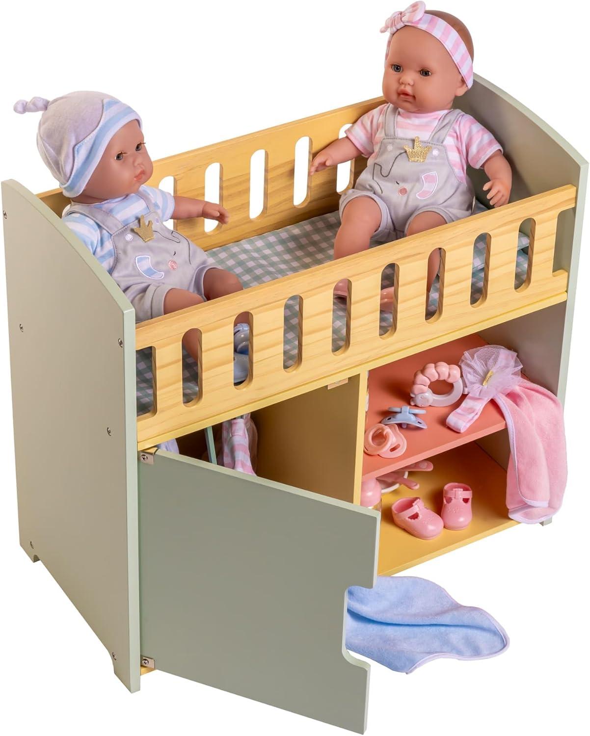 Deluxe Wooden Doll Crib with Storage in Multicolor