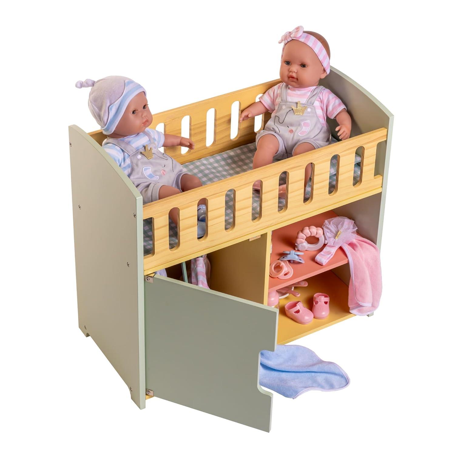 Deluxe Wooden Doll Crib with Storage in Multicolor