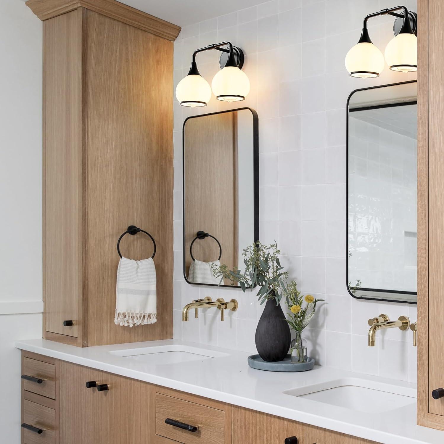 Black and Gold Bathroom Light Fixtures 2-Lights Vanity Lights with Clear Glass Shade Bathroom Vanity Light 14 Inch Wall Sconces(Exclude E26 Bulb)…