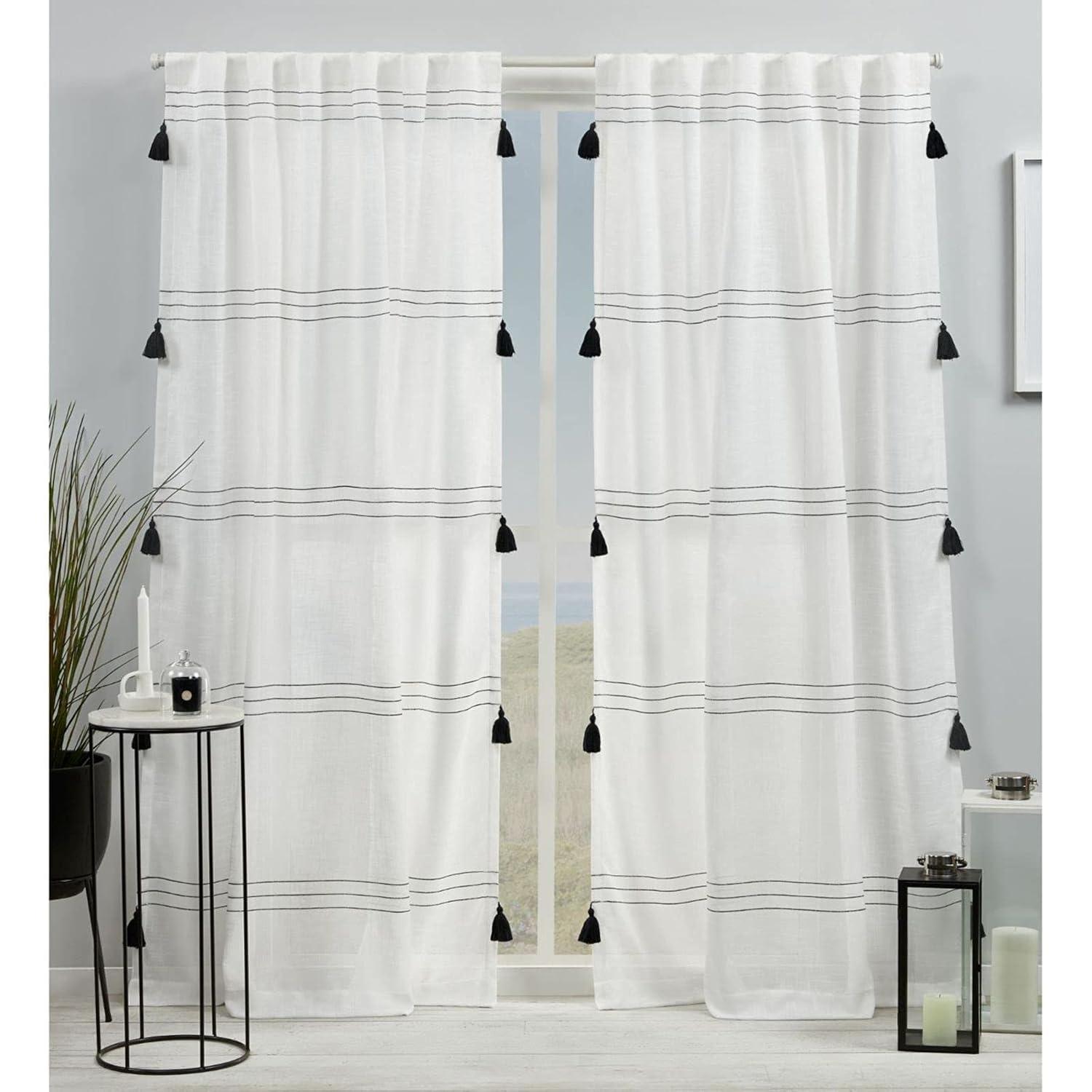 96"x54" Demi Light Filtering Curtain Panel with Tassels Black - Exclusive Home