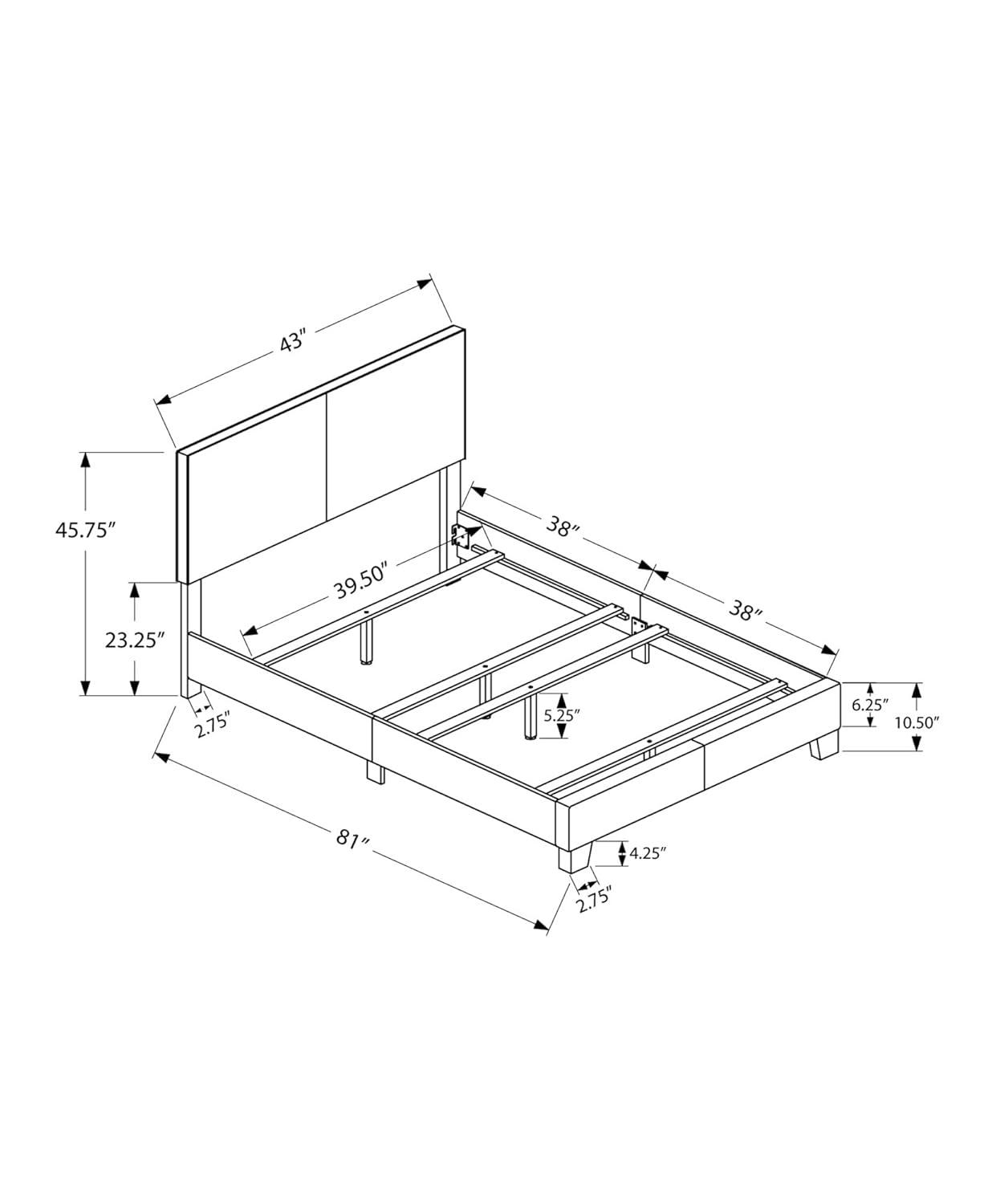 Monarch Specialties Bed Twin Size Platform Bedroom Frame Upholstered Pu Leather Look Wood Legs Brown Transitional