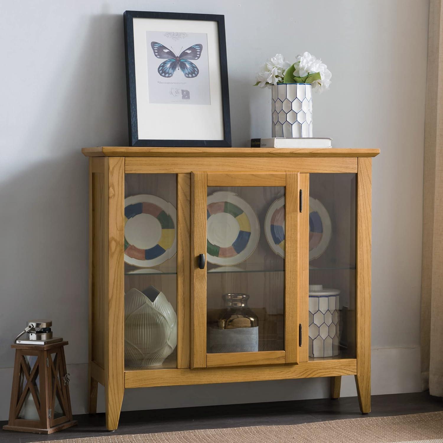 Entryway Curio Cabinet with Interior Light in Desert Sand