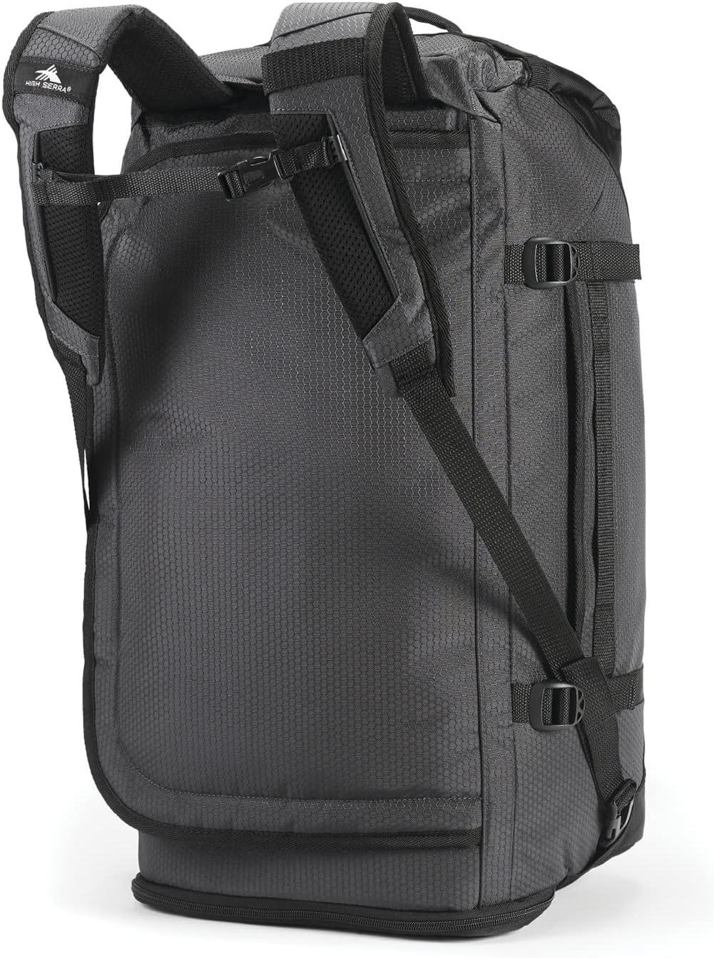 High Sierra Fairlead Zipper Closure Travel Duffel Bag Backpack with Padded Handles and Quick Release Shoulder Straps, Mercury/Black